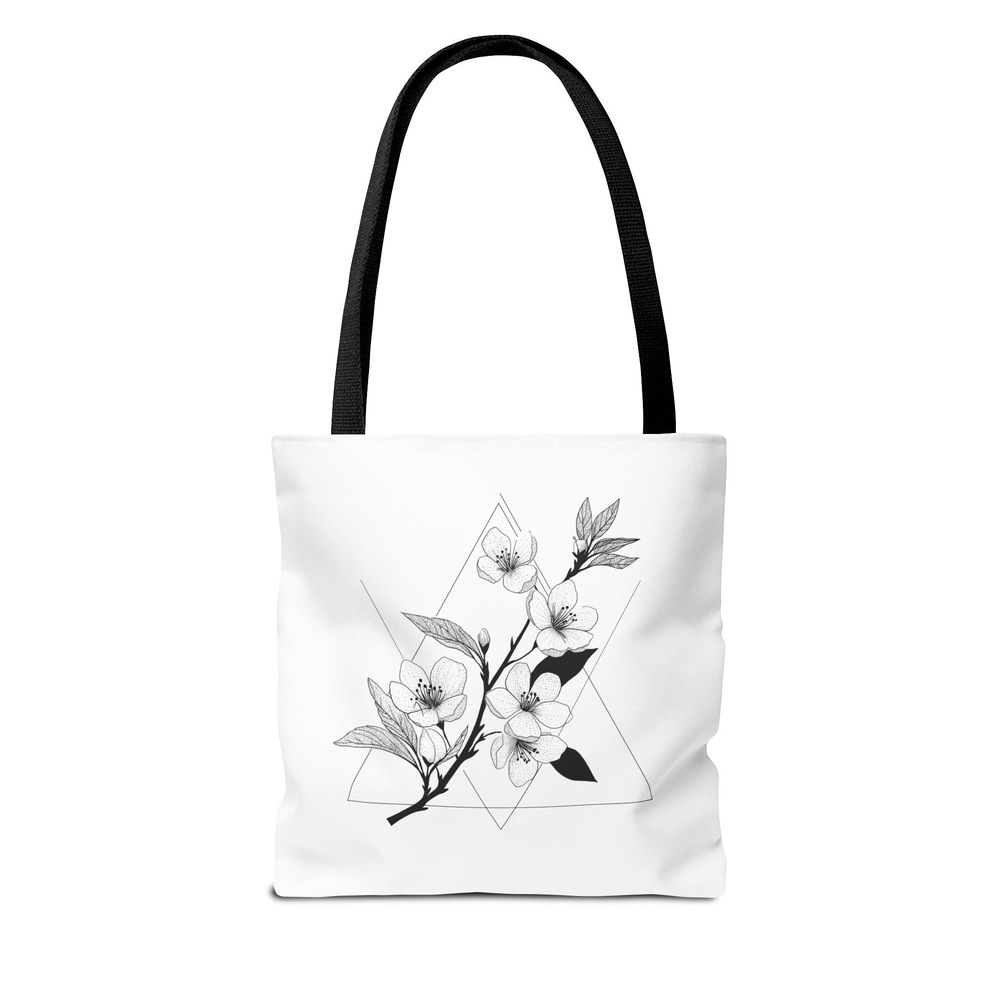 Floral Triangle Tote Bag — Minimal Black & White Botanical Canvas Tote