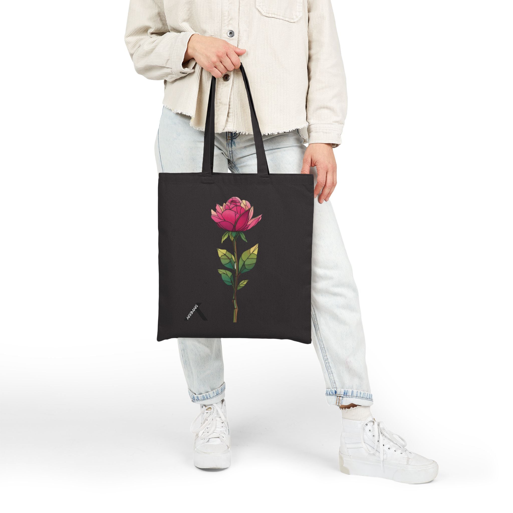 Rose Design Cotton Canvas Tote Bag