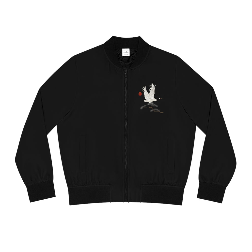 Bomber Jacket — Minimal Crane & Red Sun Embroidery