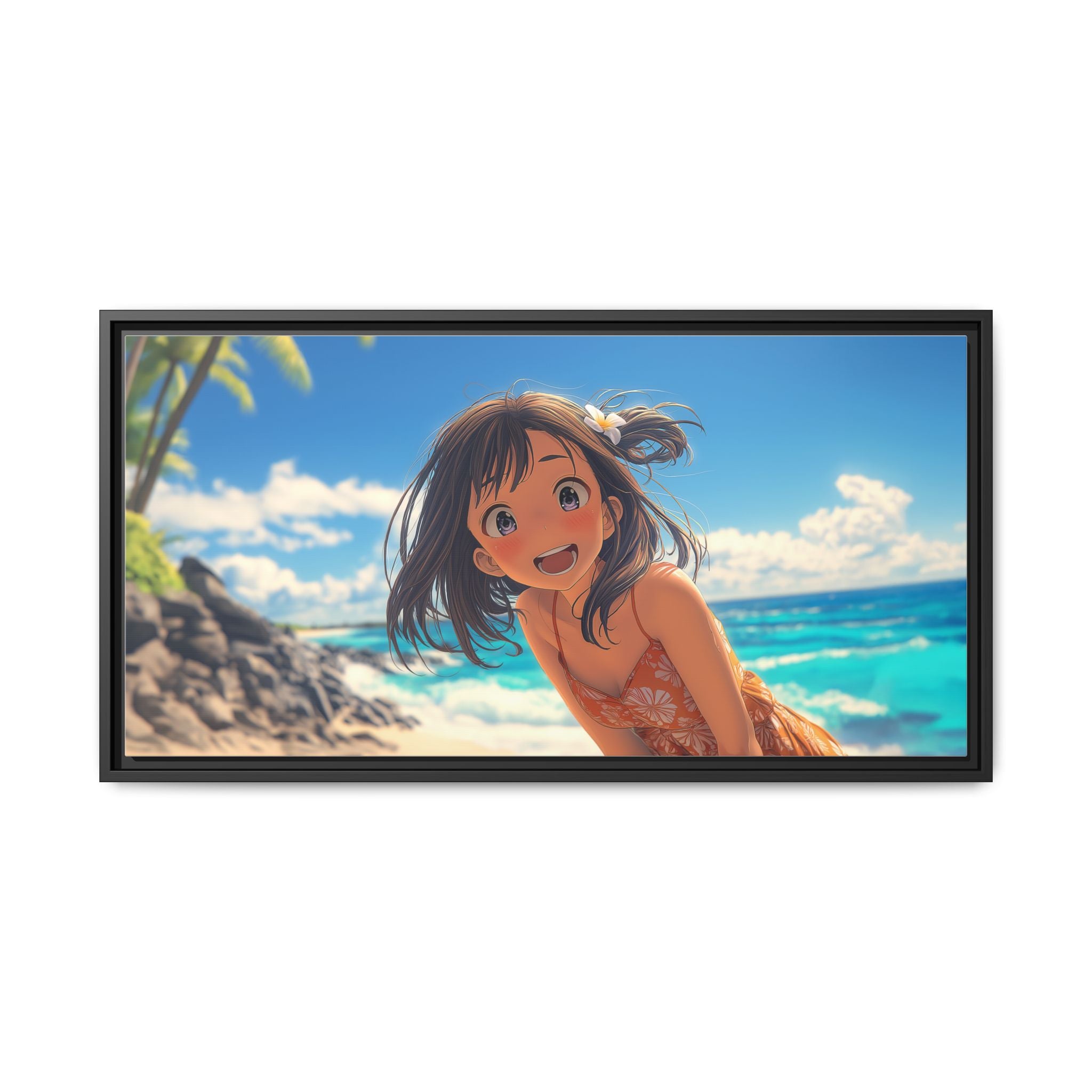Colorful Beach Scene Framed Canvas