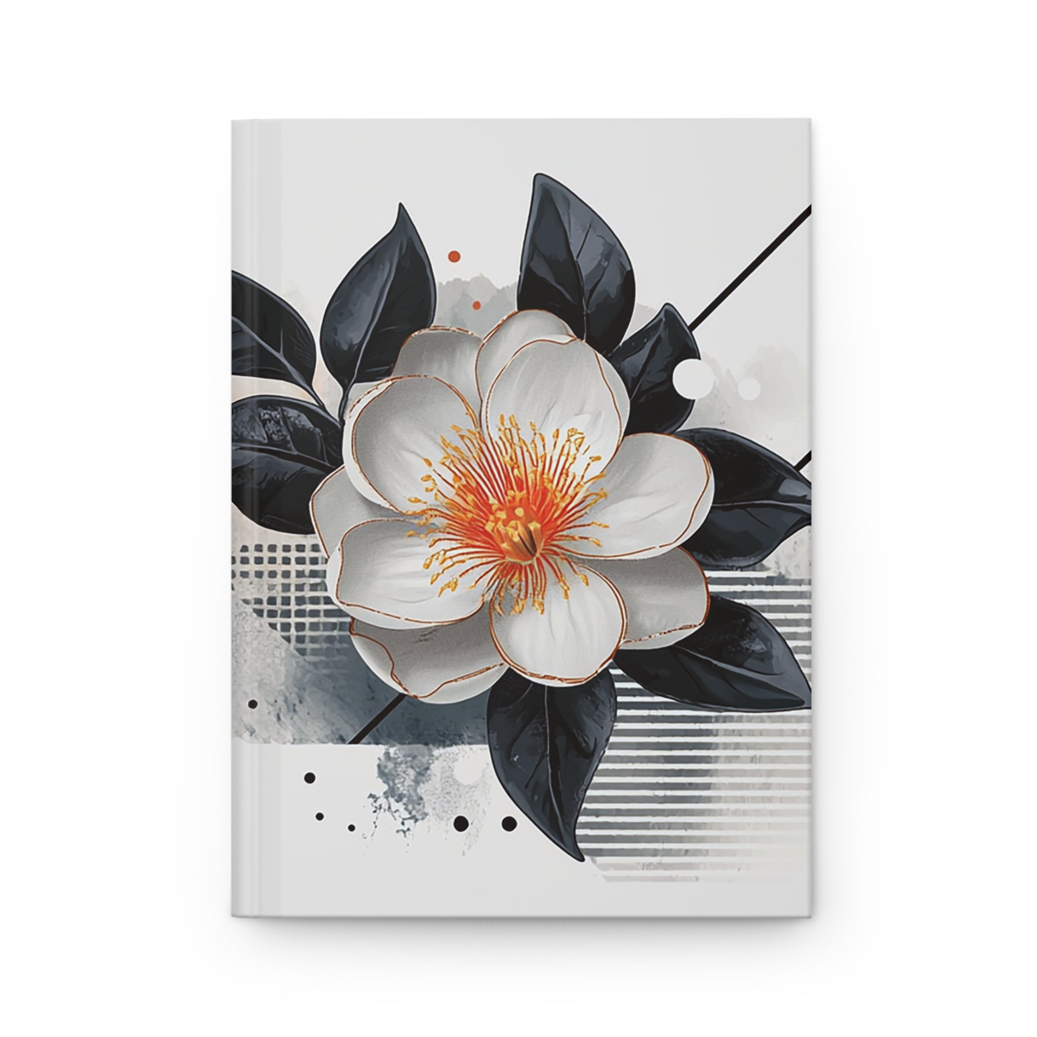 Elegant White Floral Notebook with Gold-Accent Camellia Cover