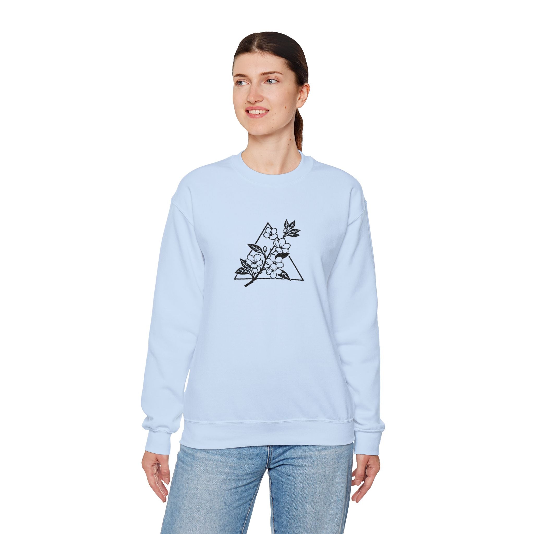 Floral Mountain Embroidery Sweatshirt — Minimal Botanical Crewneck