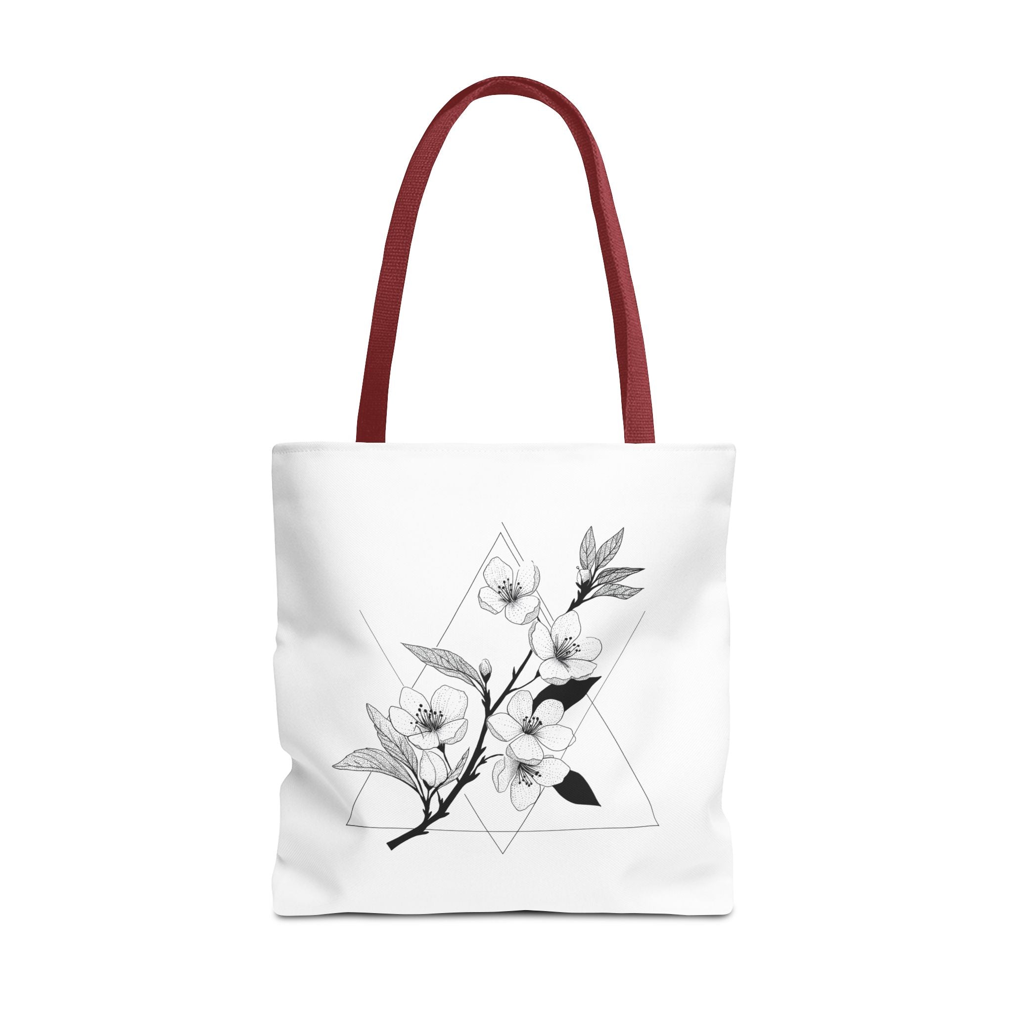 Floral Triangle Tote Bag — Minimal Black & White Botanical Canvas Tote