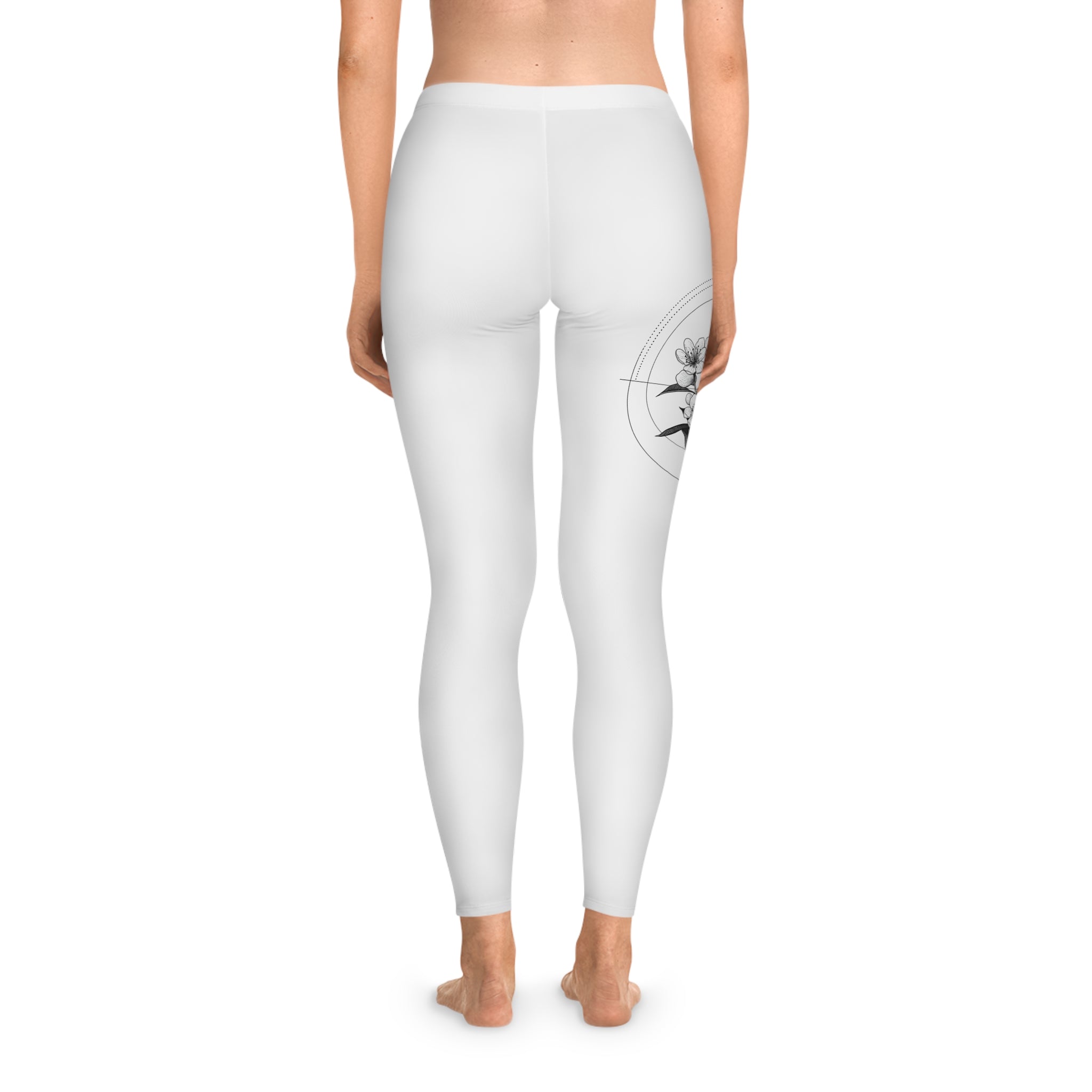 Floral Circle Leggings — Minimal Black & White Botanical Print