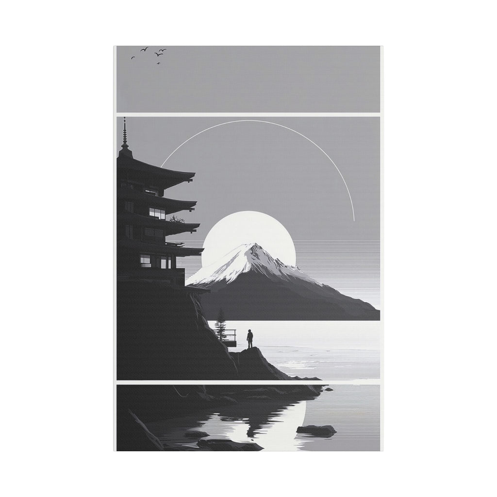 Satin Stretched Canvas: Minimalist Mount Fuji Seascape Wall Art