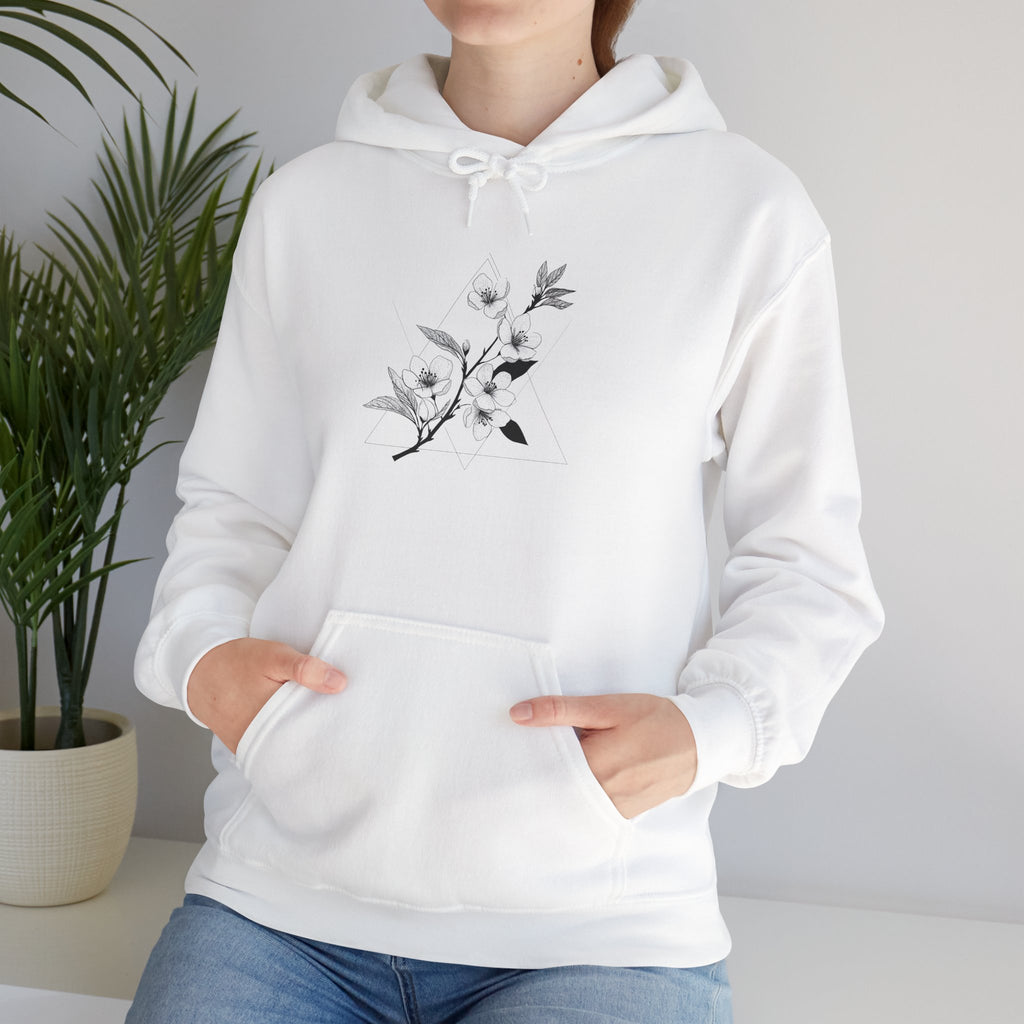 Floral Minimalist Hoodie — Black Botanical Sketch on White