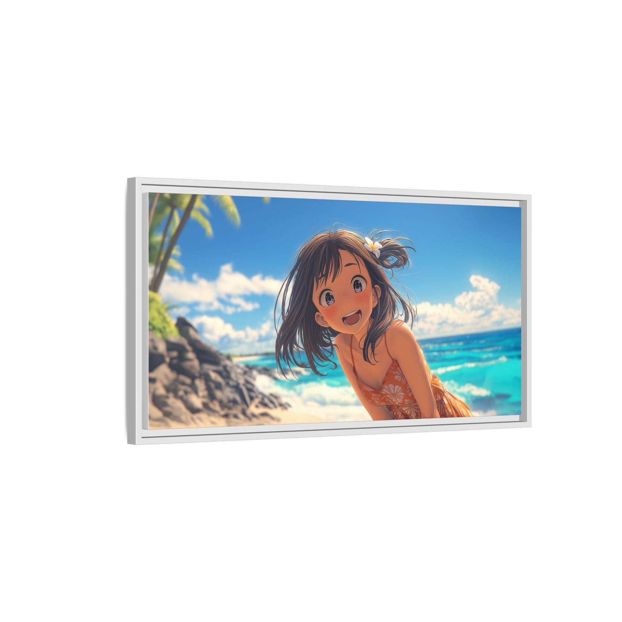 Colorful Beach Scene Framed Canvas