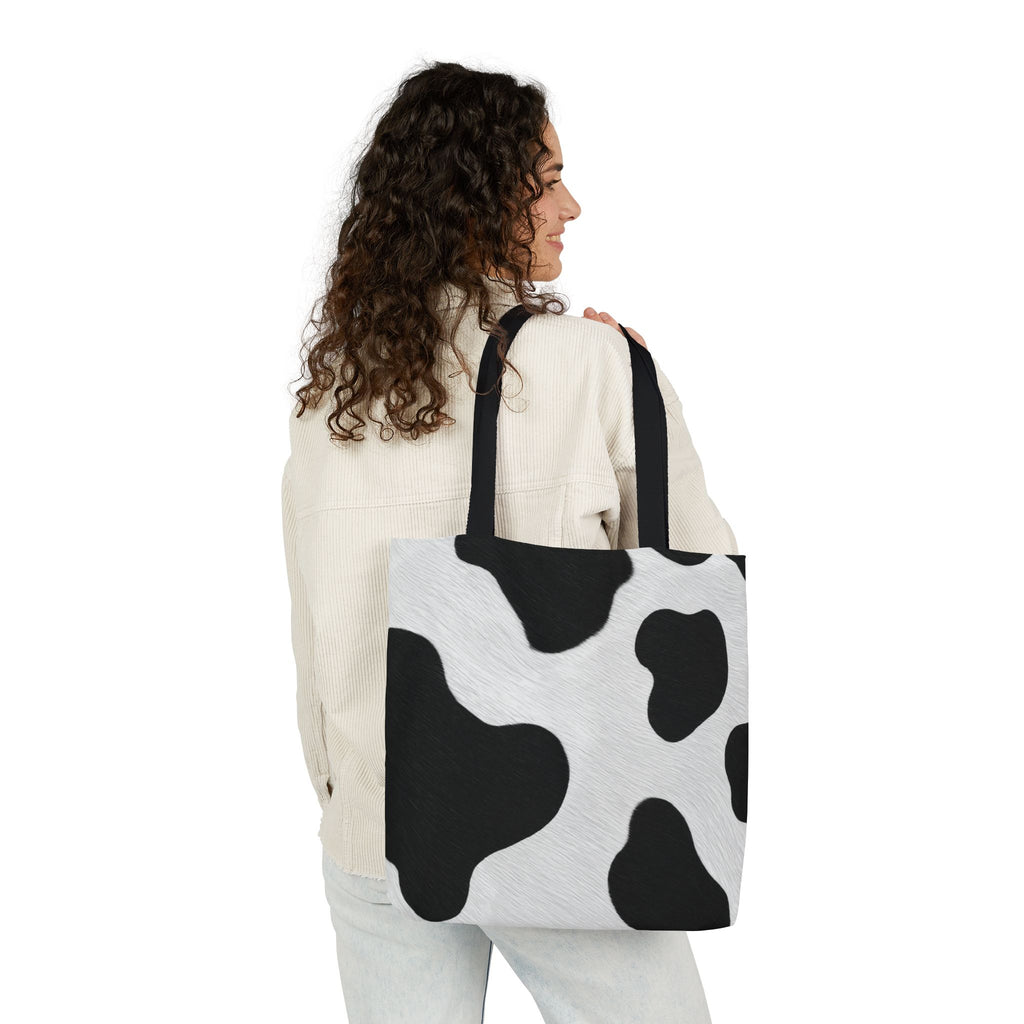 Chic Cow Print Canvas Tote Bag