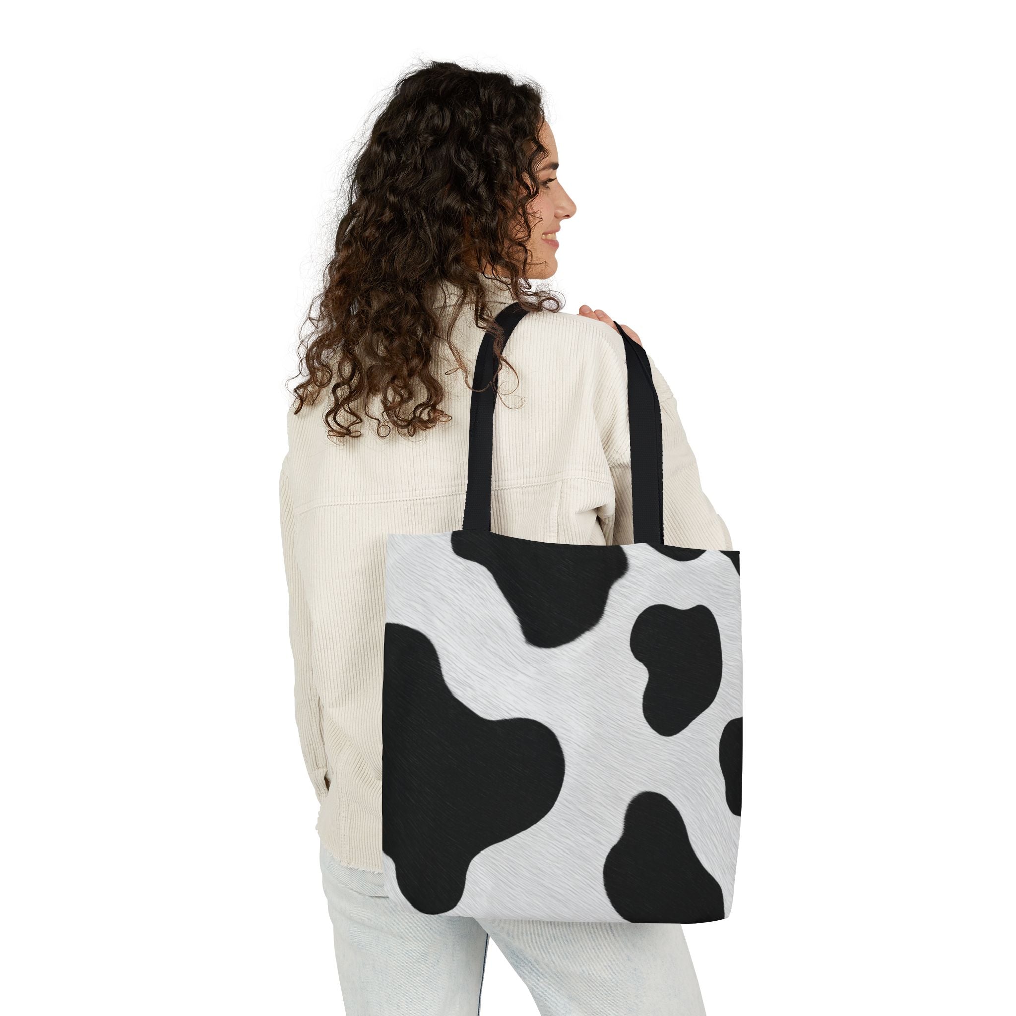 Chic Cow Print Canvas Tote Bag