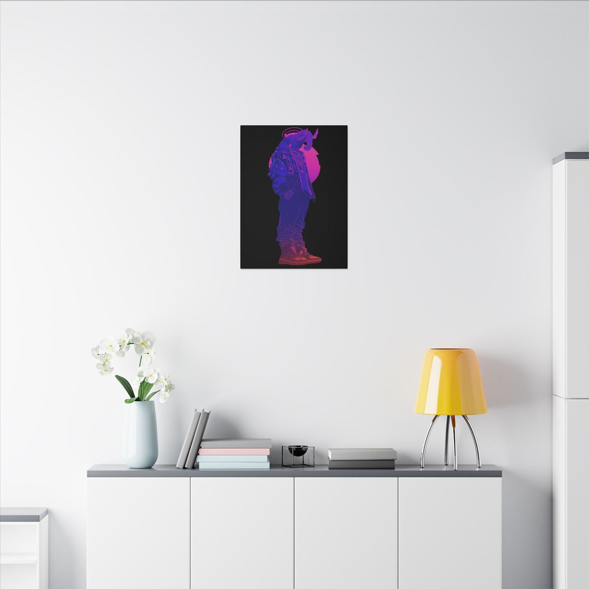 Neon Rapper Silhouette Matte Canvas Wall Art