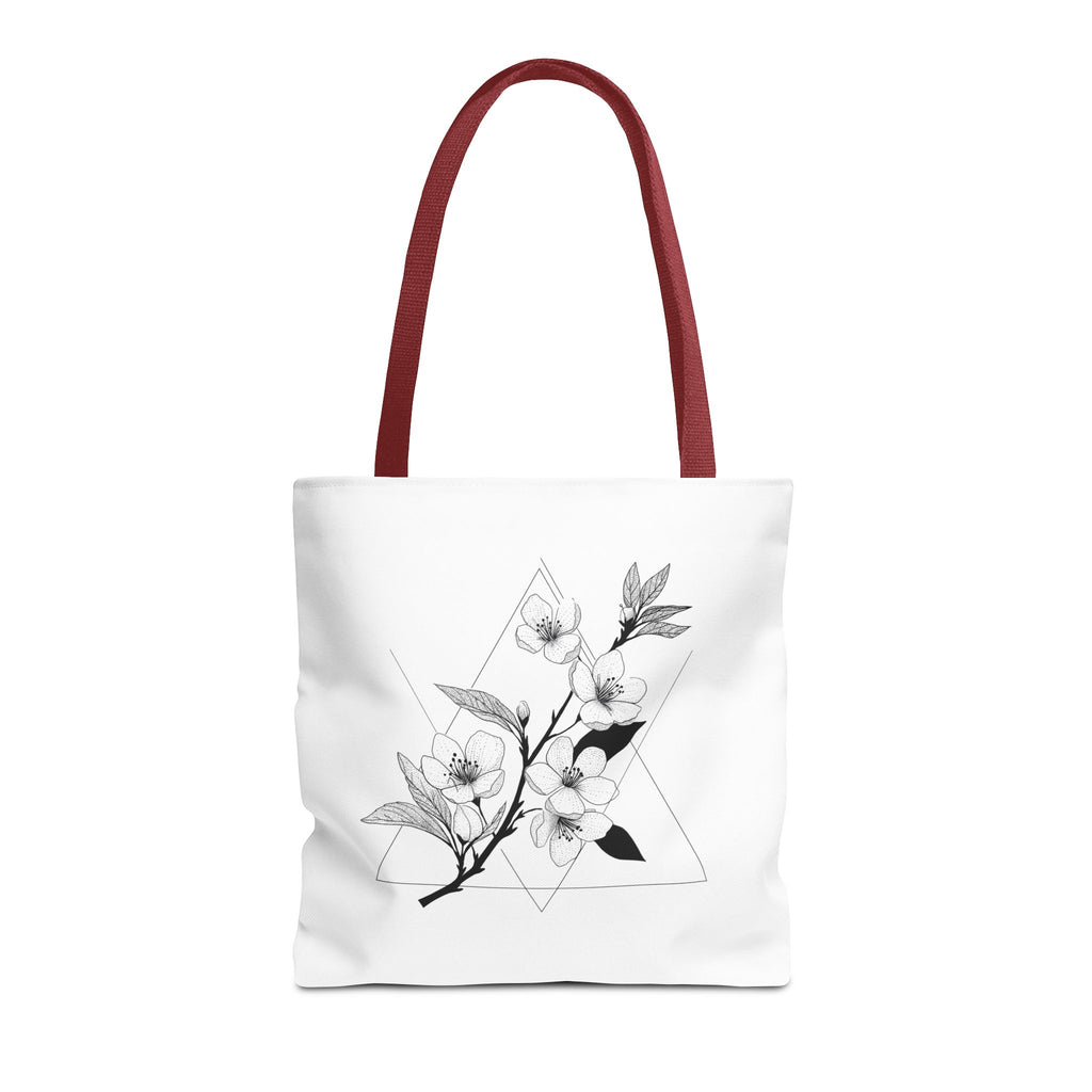 Floral Triangle Tote Bag — Minimal Black & White Botanical Canvas Tote