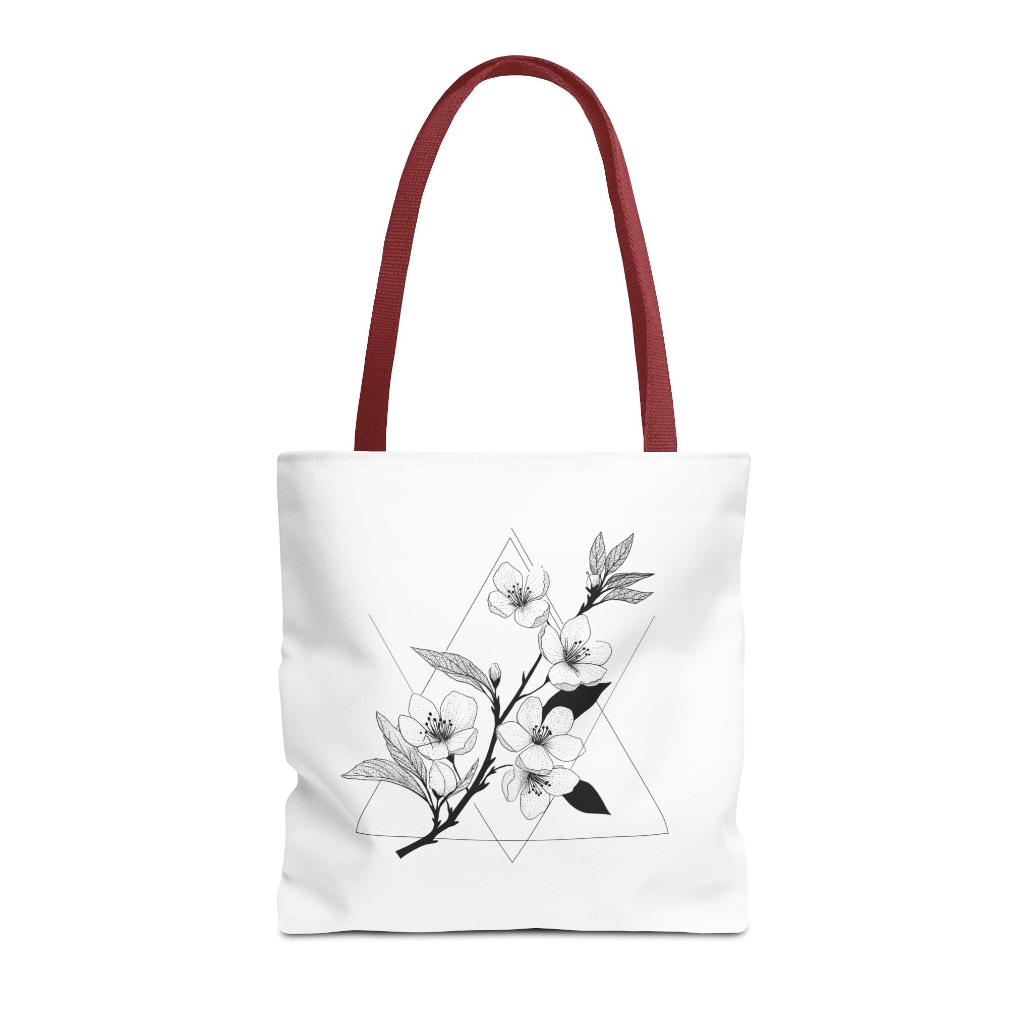 Floral Triangle Tote Bag — Minimal Black & White Botanical Canvas Tote
