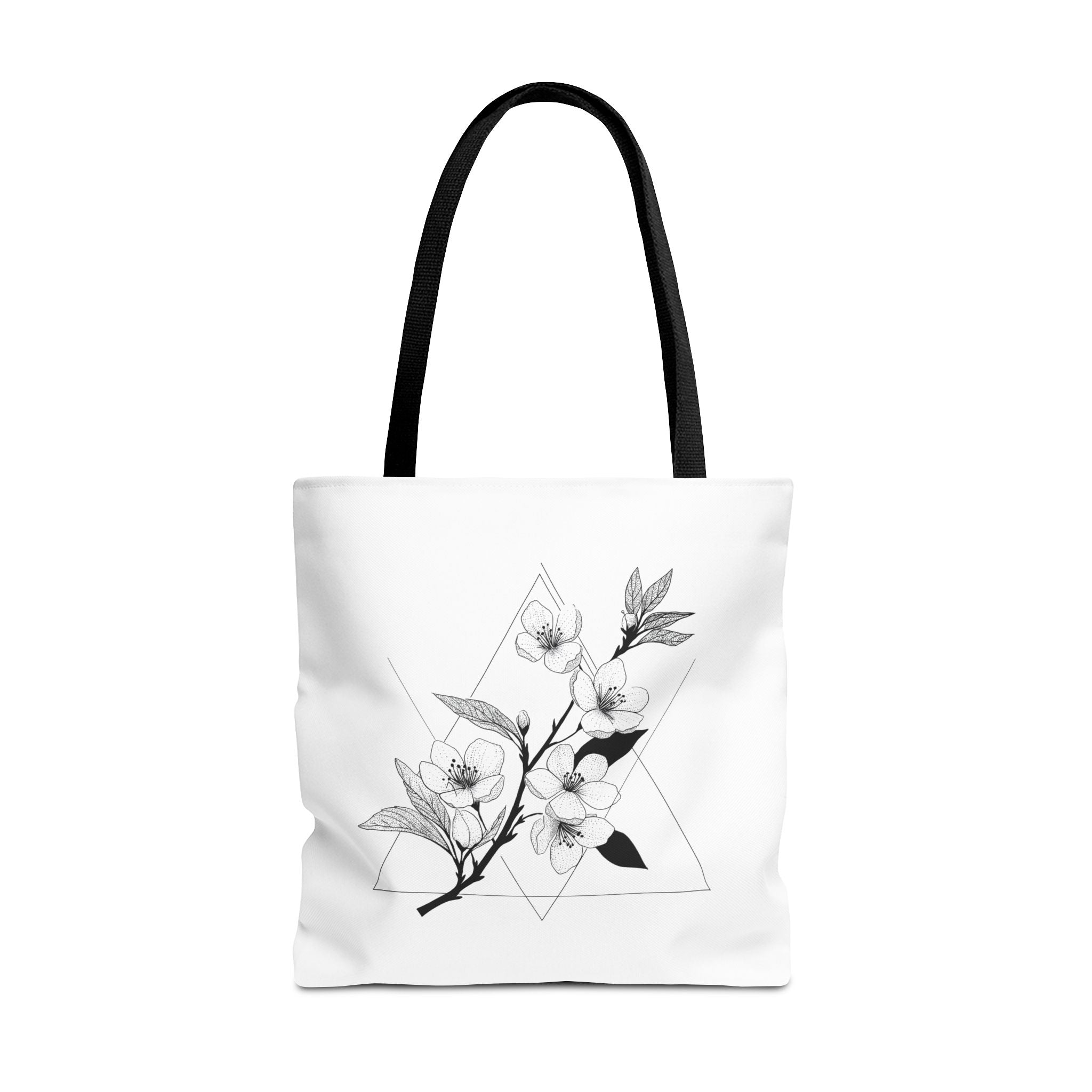 Floral Triangle Tote Bag — Minimal Black & White Botanical Canvas Tote