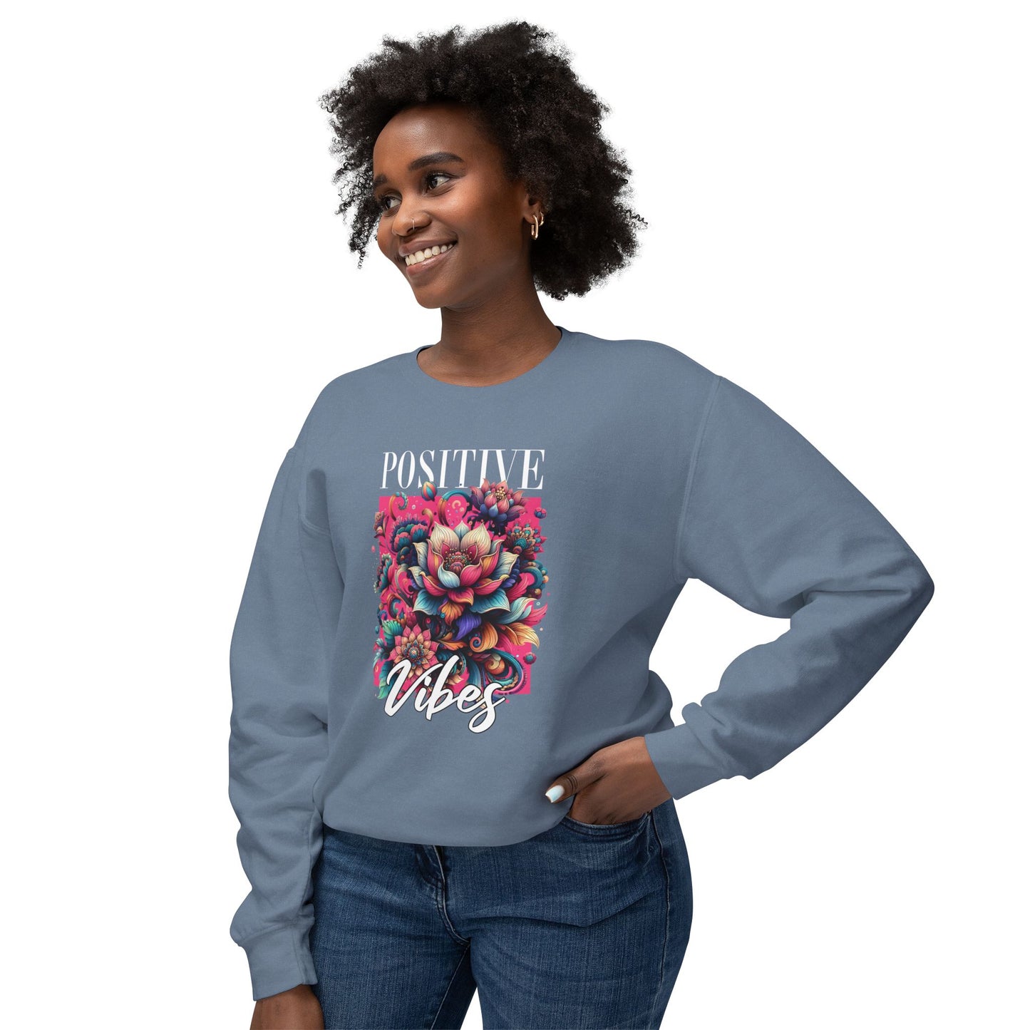 Positive Vibes Unisex Lightweight Crewneck Sweatshirt