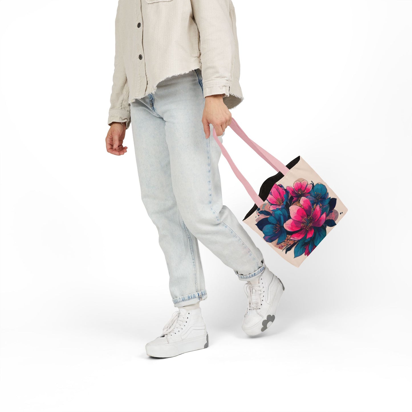 Floral Canvas Tote Bag with 5-Color Straps