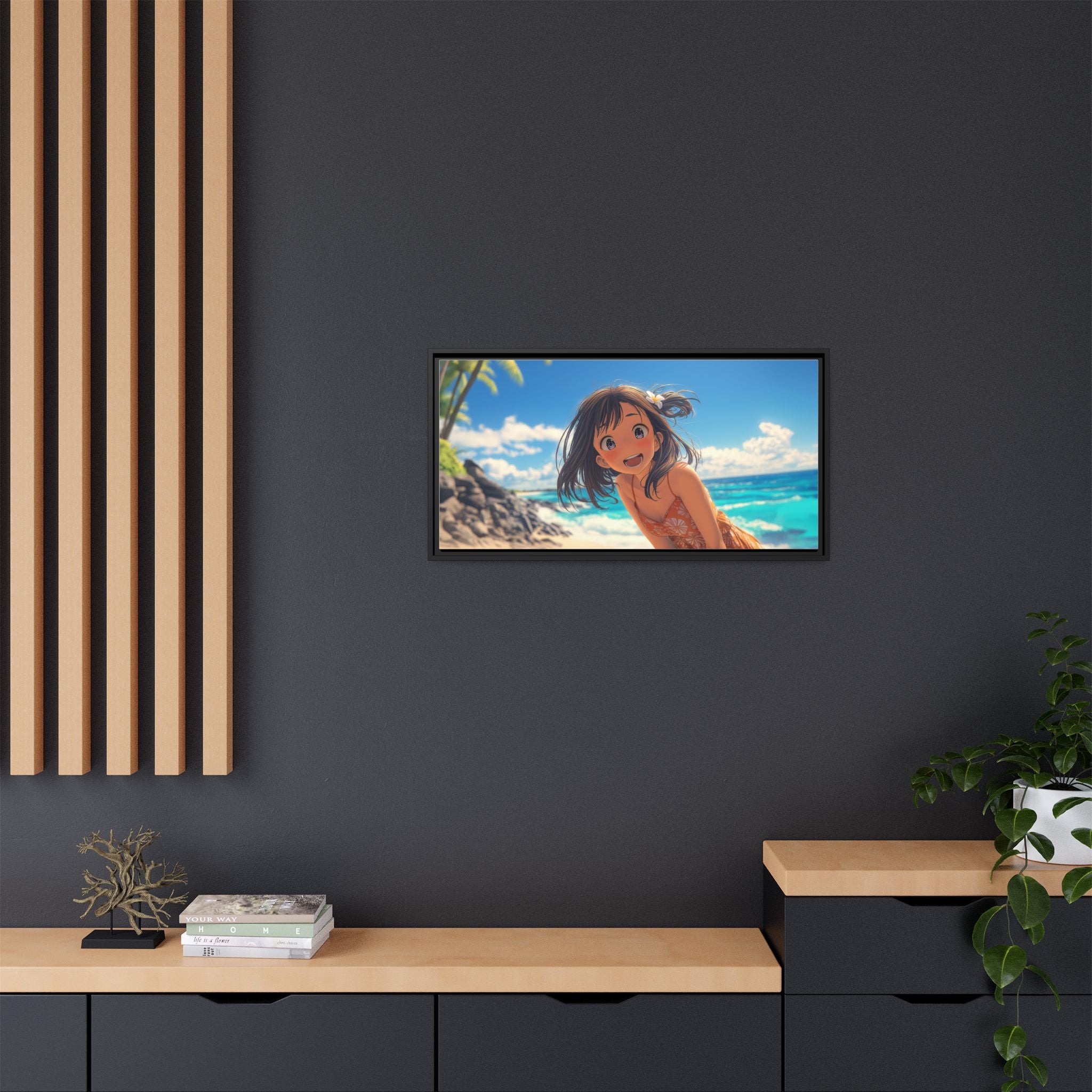 Colorful Beach Scene Framed Canvas