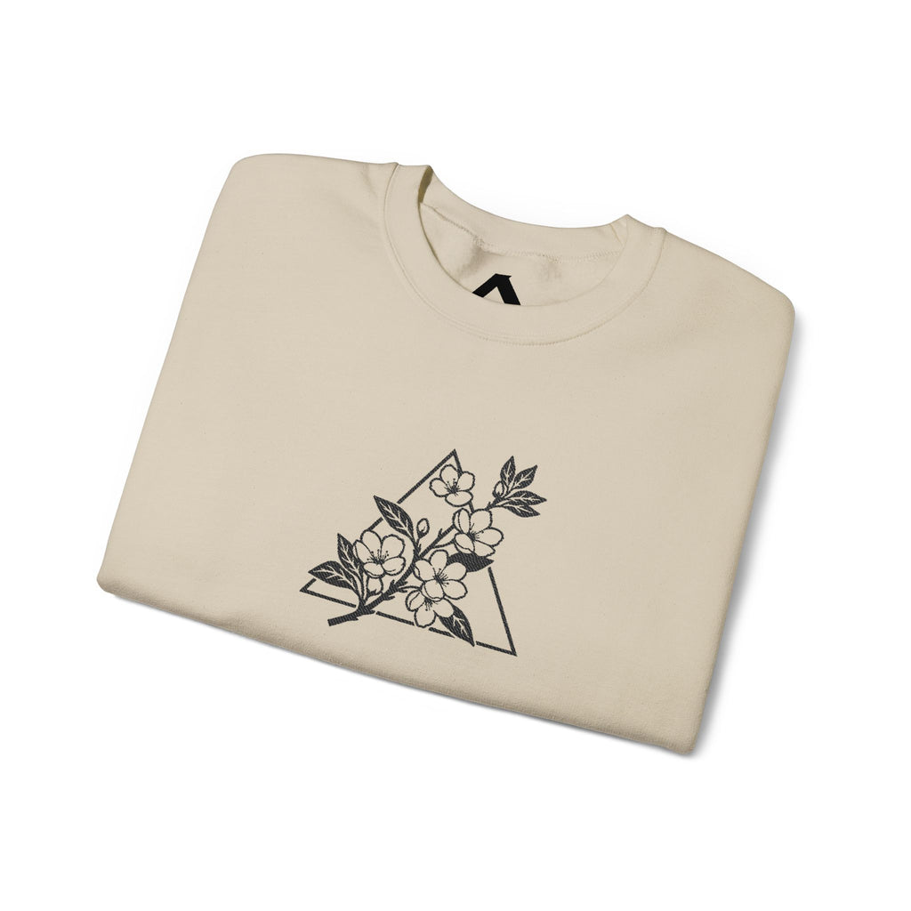 Floral Mountain Embroidery Sweatshirt — Minimal Botanical Crewneck
