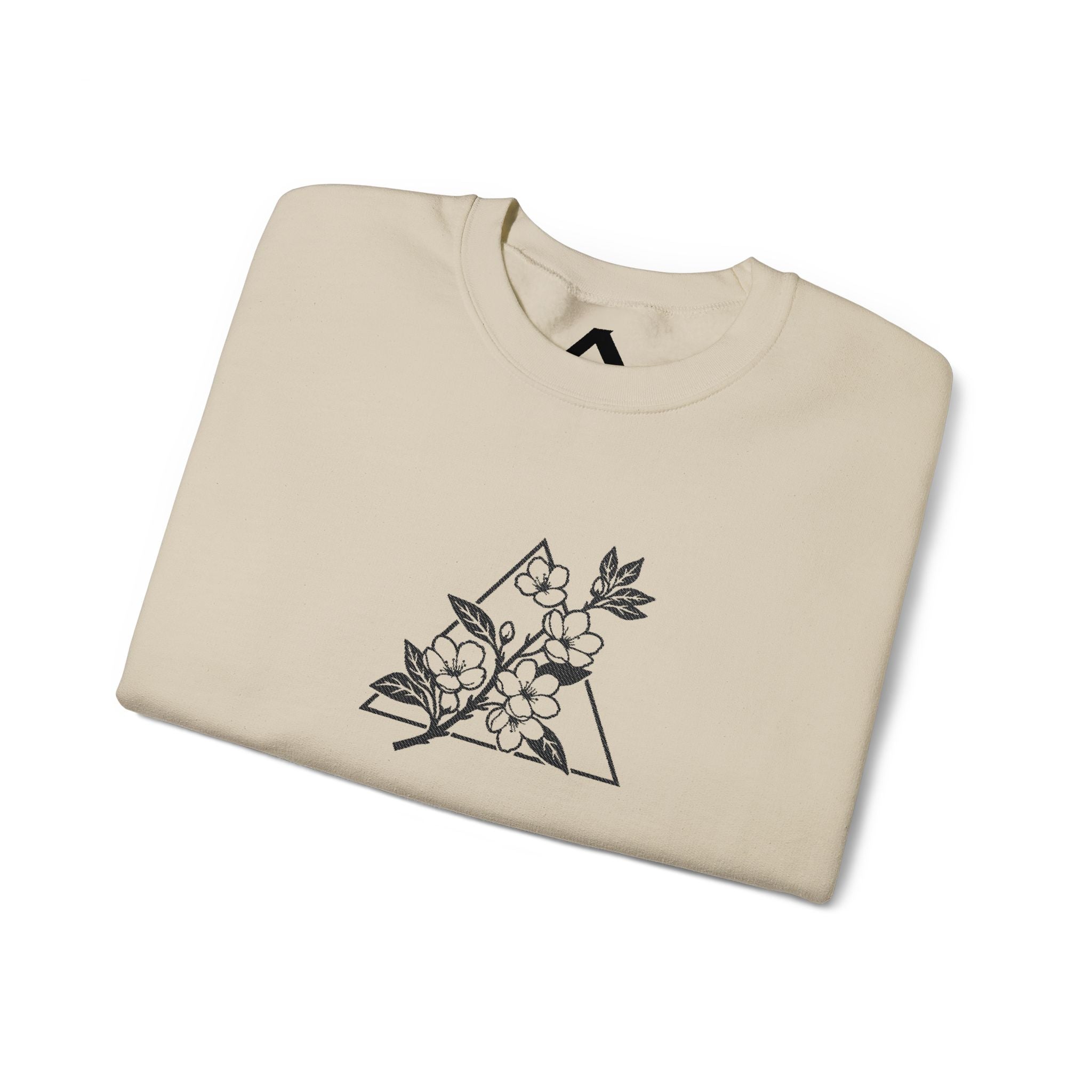 Floral Mountain Embroidery Sweatshirt — Minimal Botanical Crewneck