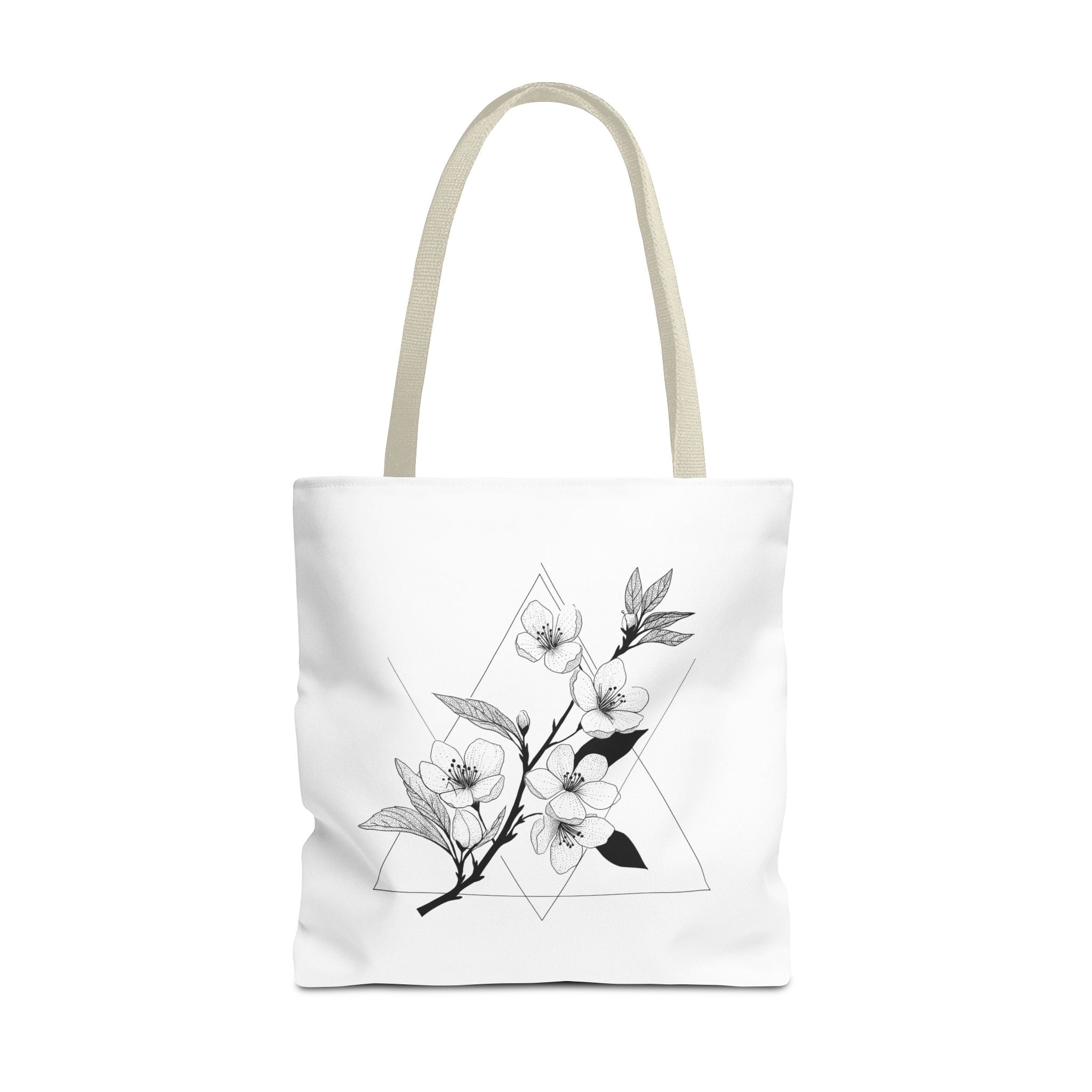 Floral Triangle Tote Bag — Minimal Black & White Botanical Canvas Tote