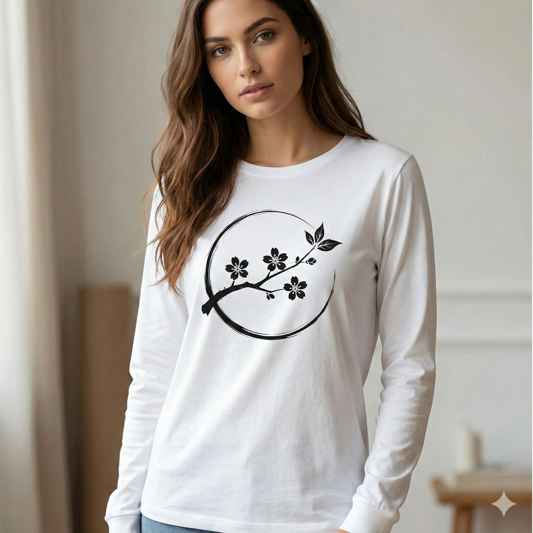 Cherry Blossom Circle Graphic Long Sleeve Tee