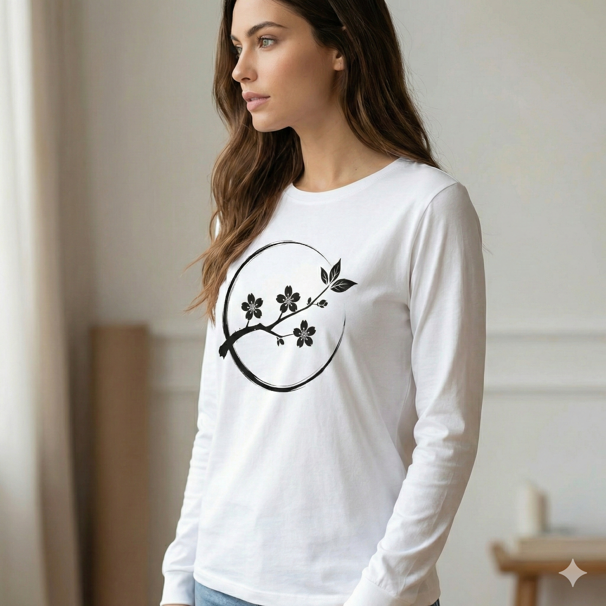 Cherry Blossom Circle Graphic Long Sleeve Tee