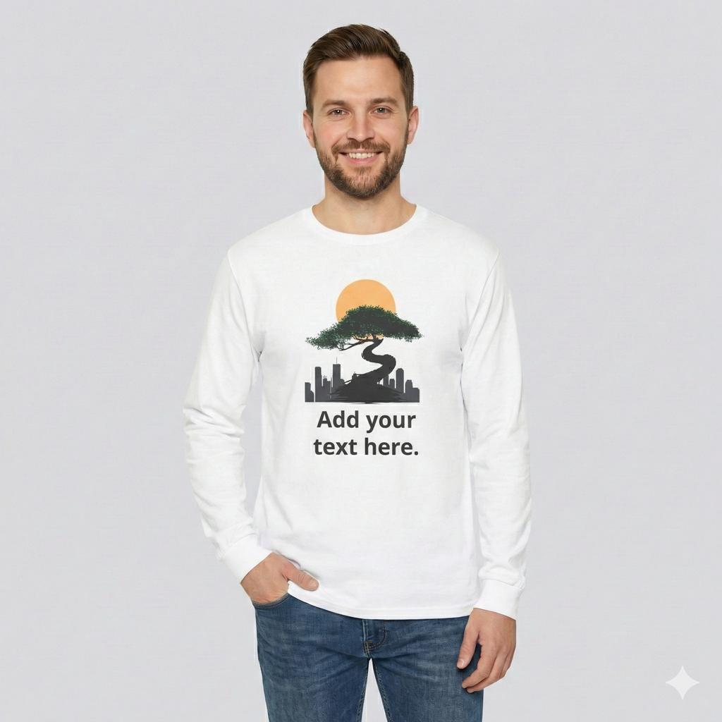 Custom Cityscape T-Shirt — Personalized 'Add your text here' Sunset Design