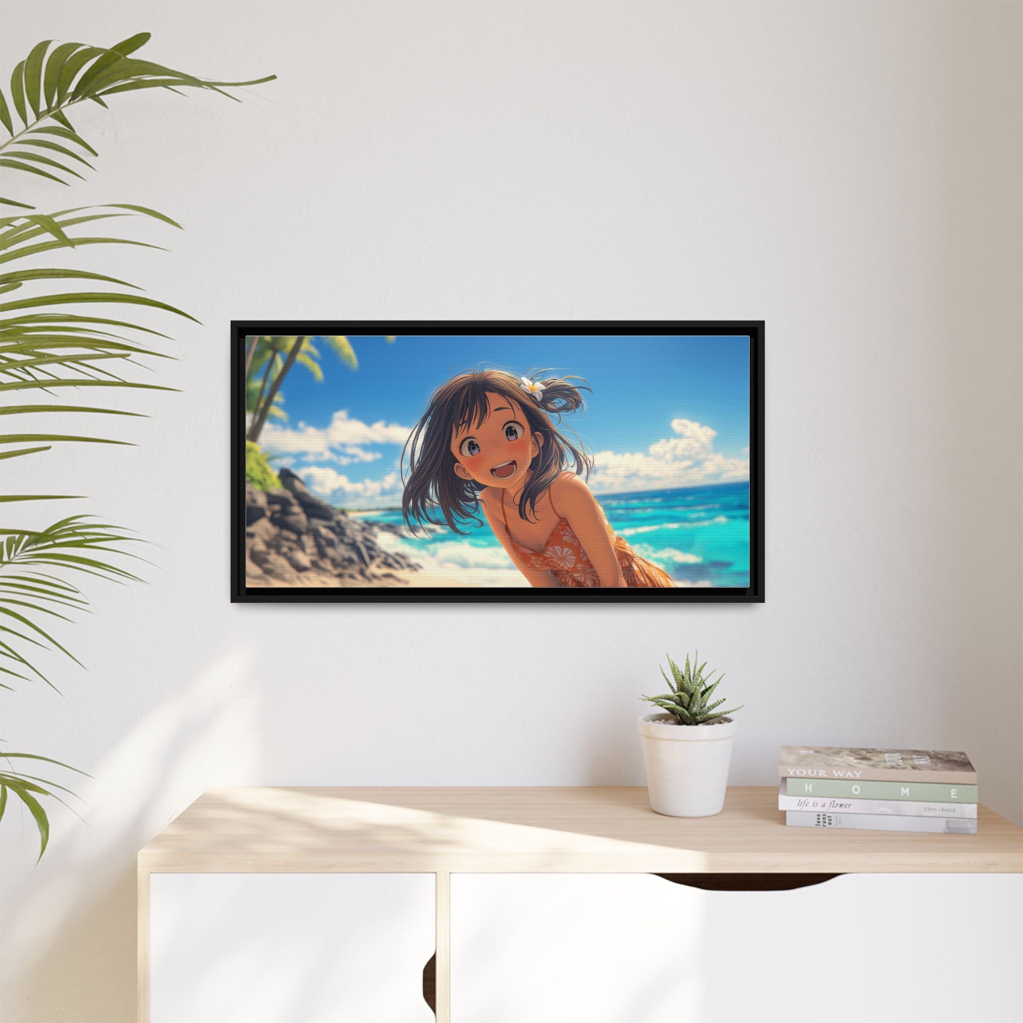 Colorful Beach Scene Framed Canvas