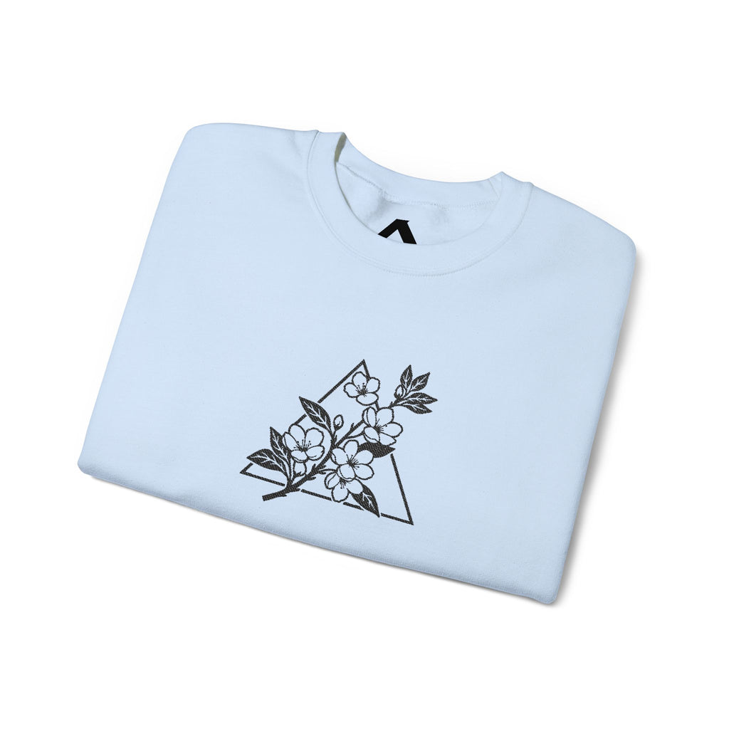 Floral Mountain Embroidery Sweatshirt — Minimal Botanical Crewneck