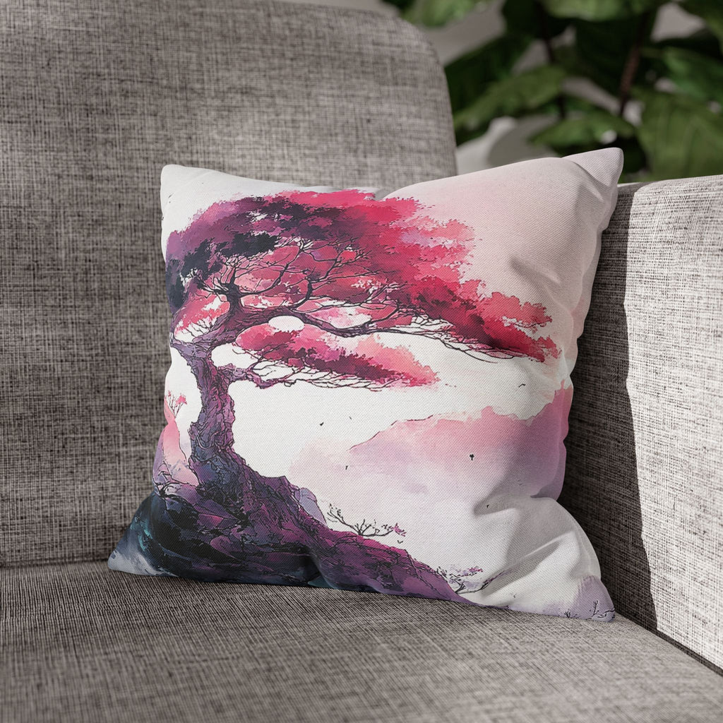 Watercolor Pink Bonsai Tree Pillowcase