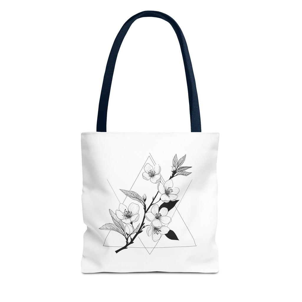 Floral Triangle Tote Bag — Minimal Black & White Botanical Canvas Tote