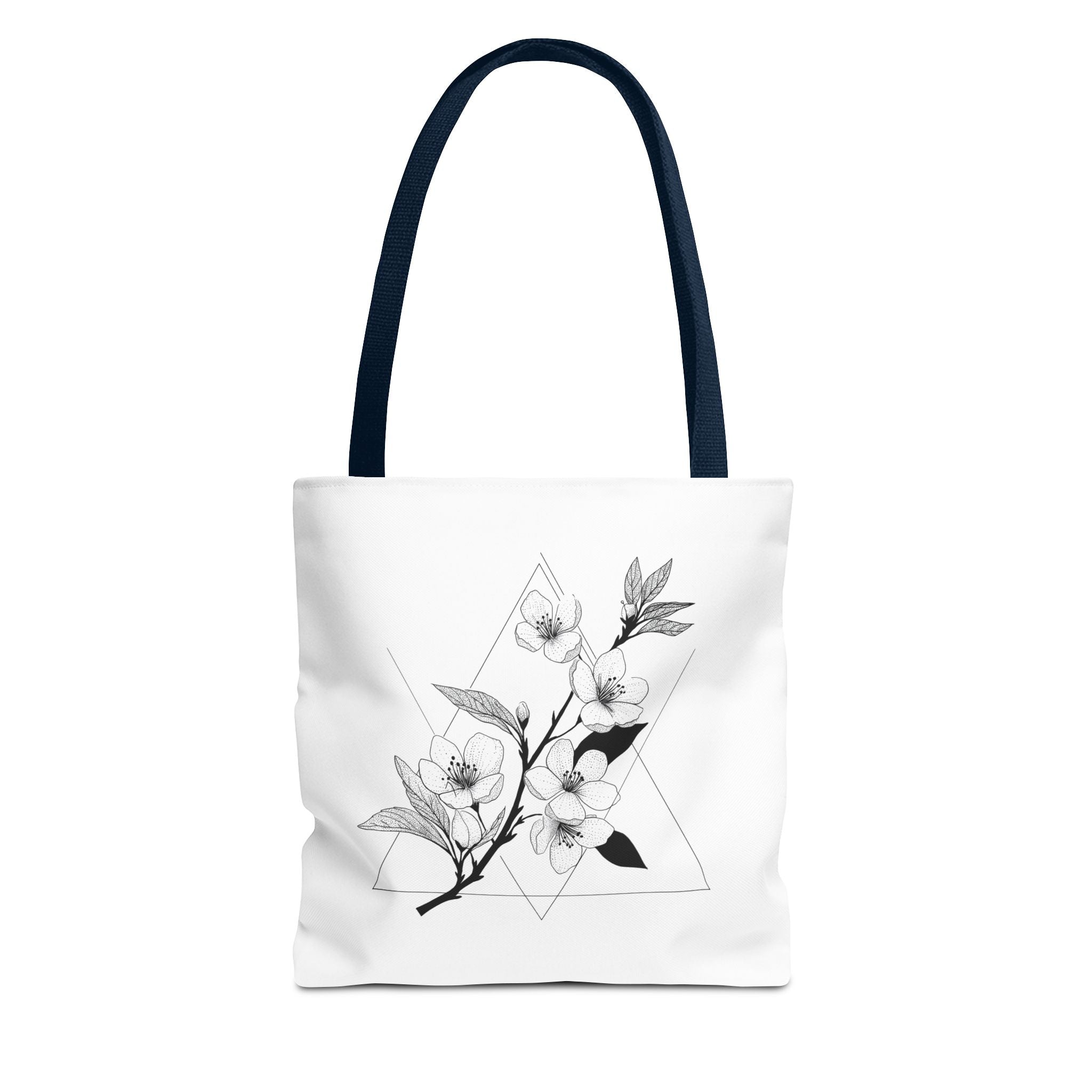 Floral Triangle Tote Bag — Minimal Black & White Botanical Canvas Tote