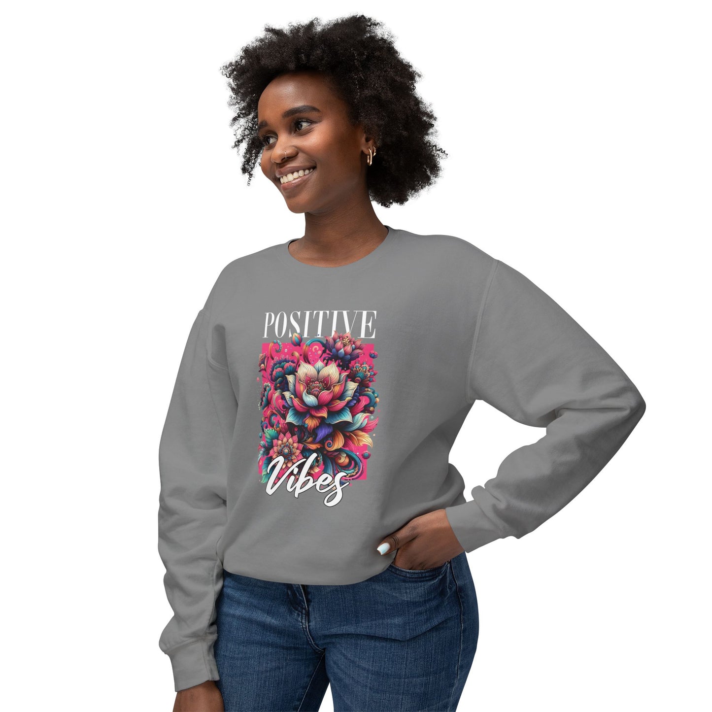 Positive Vibes Unisex Lightweight Crewneck Sweatshirt