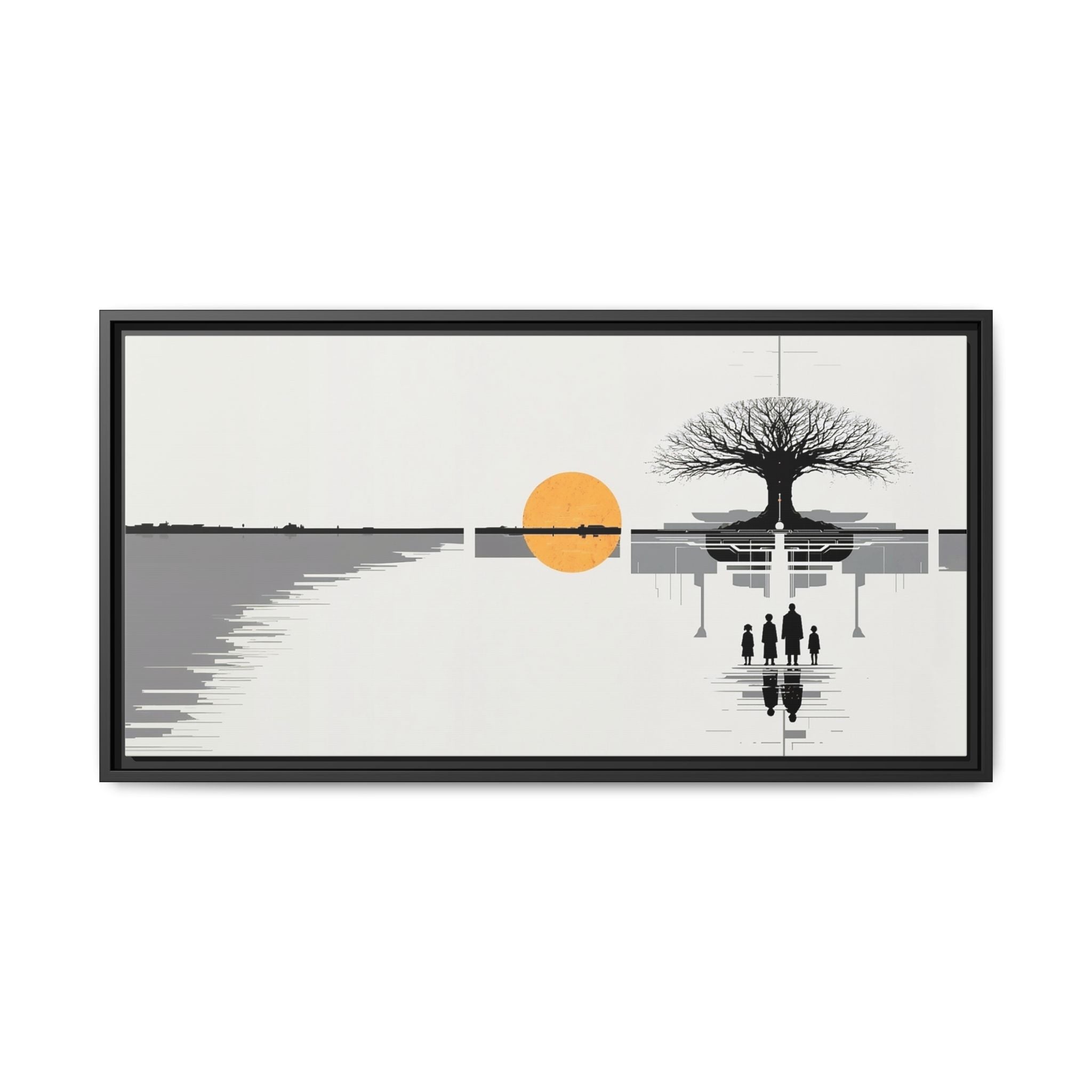 Framed Matte Canvas Wall Art — Minimal Sunset Tree Landscape