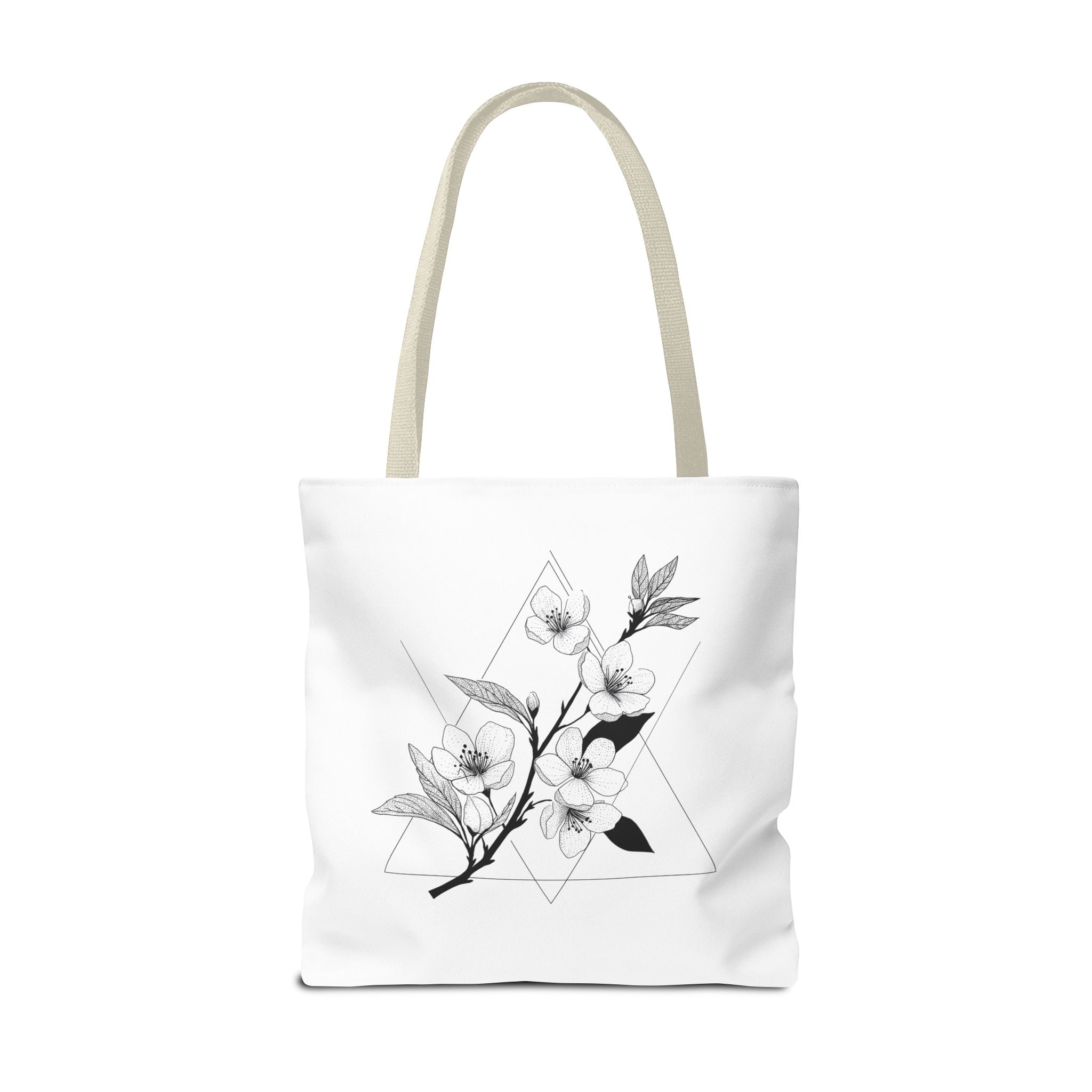 Floral Triangle Tote Bag — Minimal Black & White Botanical Canvas Tote