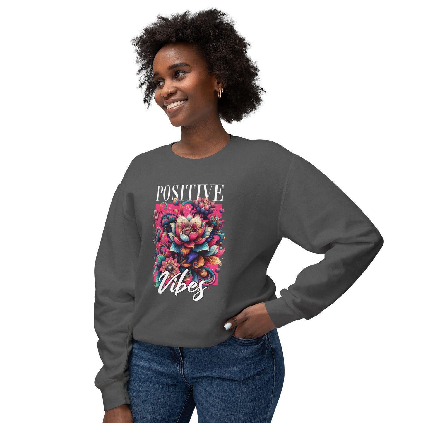 Positive Vibes Unisex Lightweight Crewneck Sweatshirt