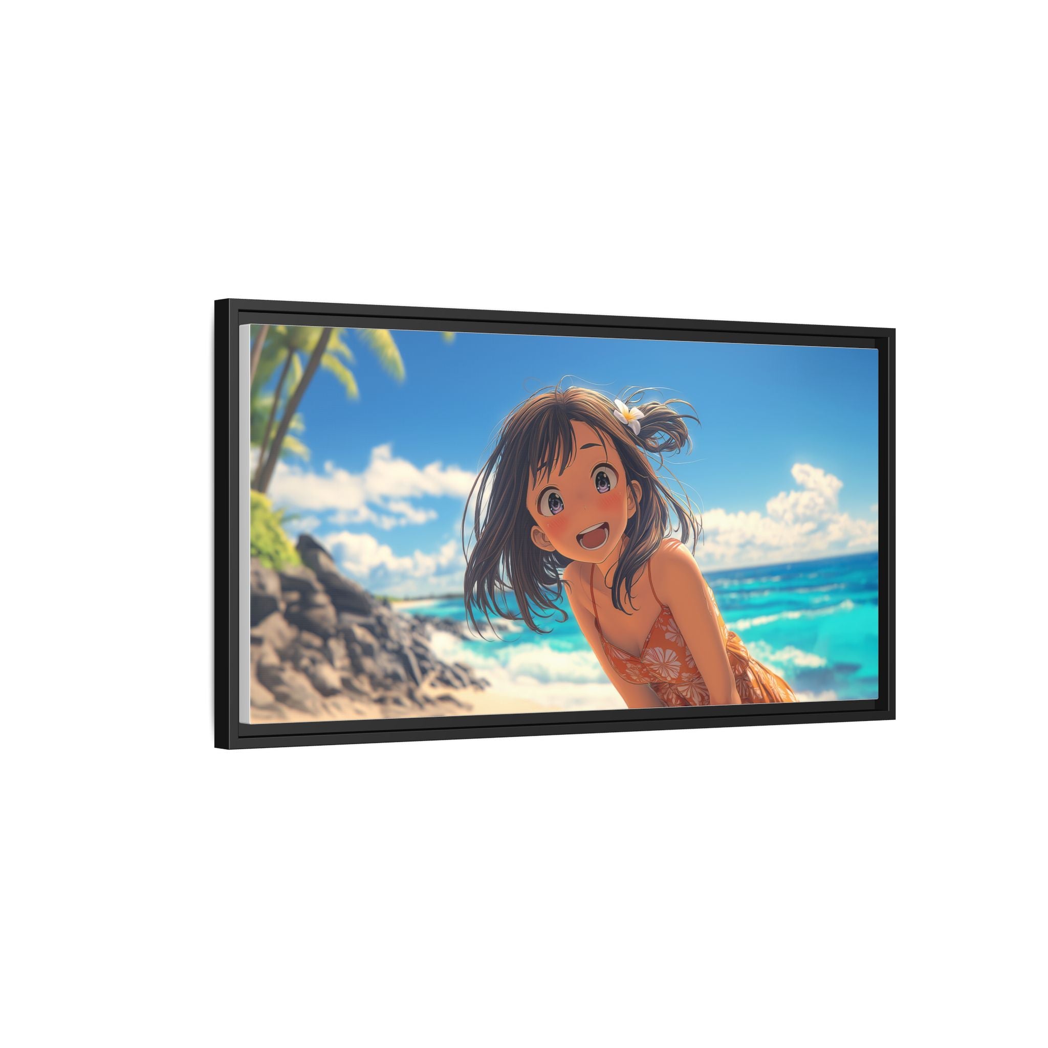 Colorful Beach Scene Framed Canvas