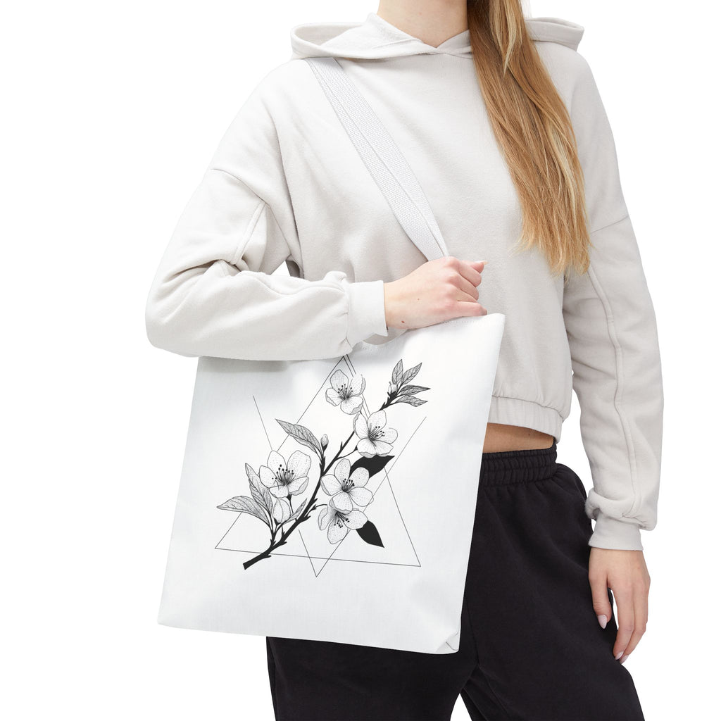 Floral Triangle Tote Bag — Minimal Black & White Botanical Canvas Tote