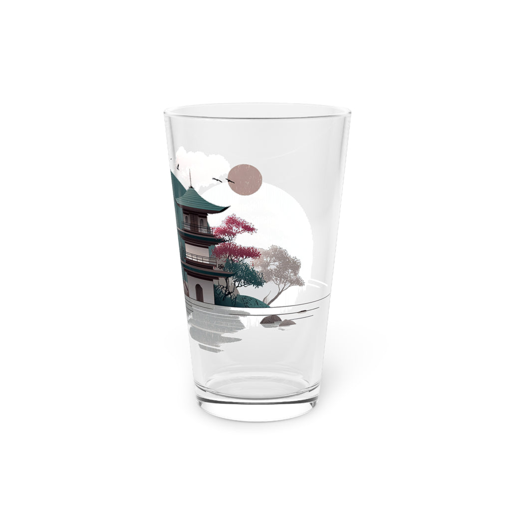 Serene Japanese Pagoda Landscape Glassware