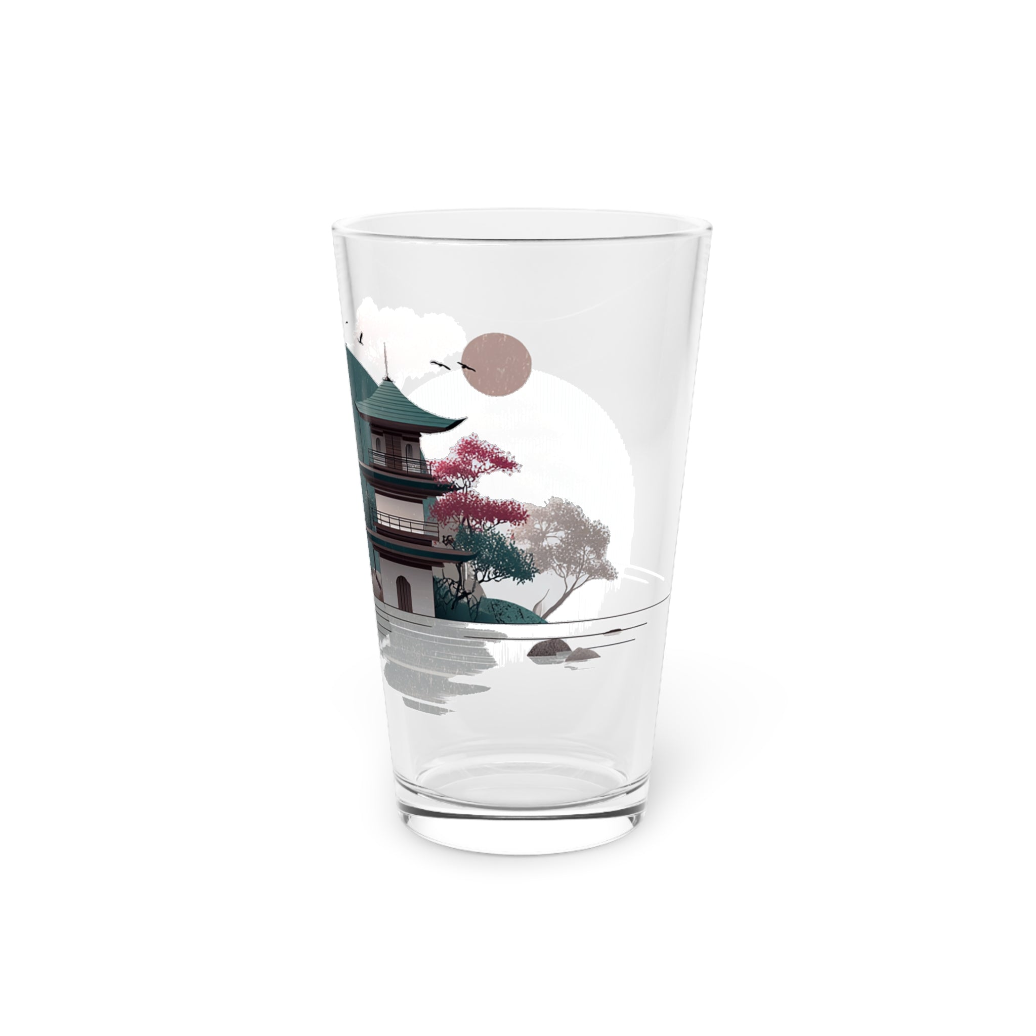 Serene Japanese Pagoda Landscape Glassware