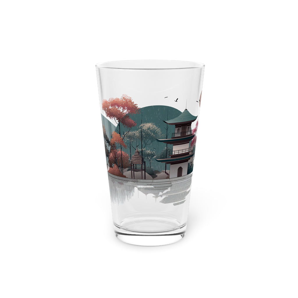 Serene Japanese Pagoda Landscape Glassware