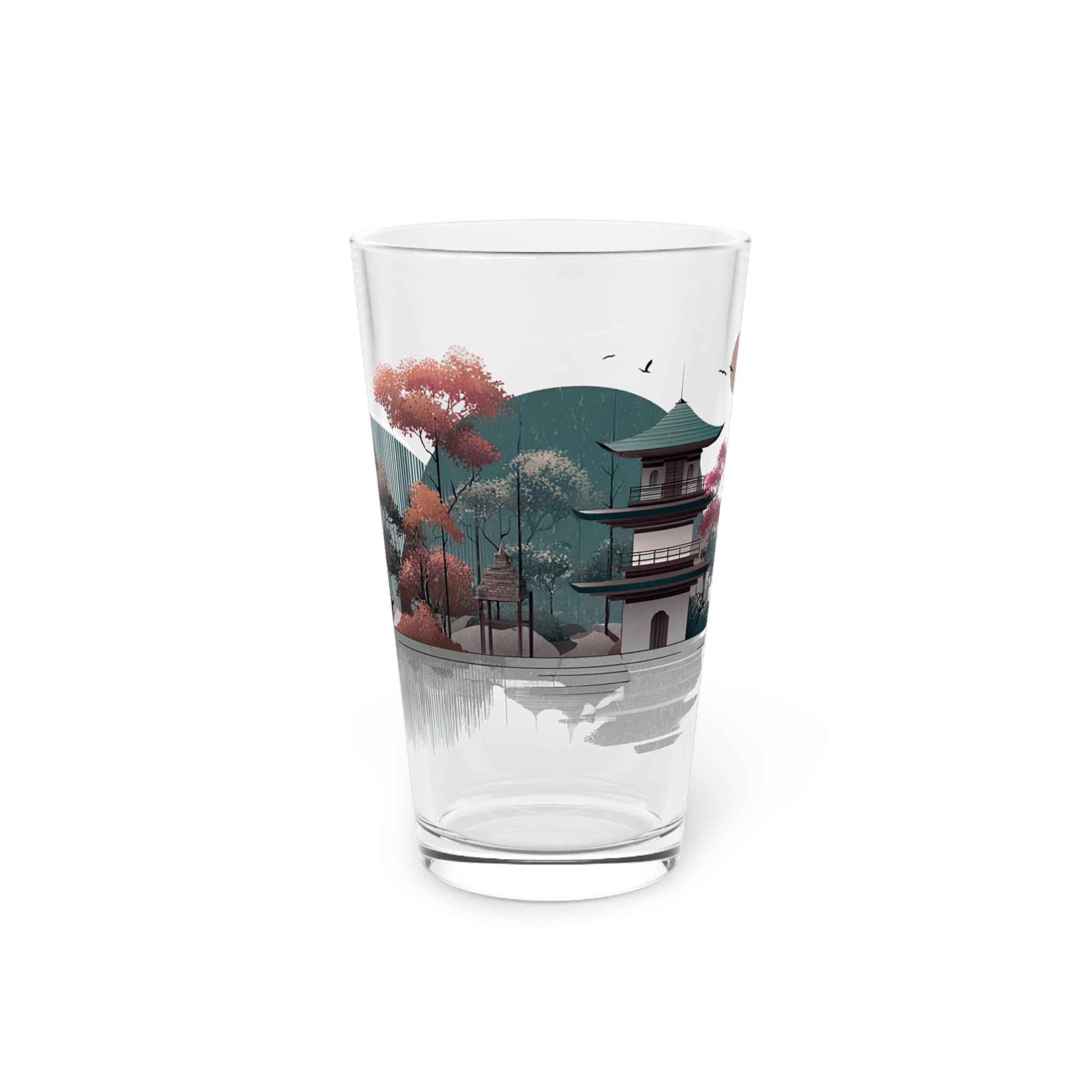 Serene Japanese Pagoda Landscape Glassware