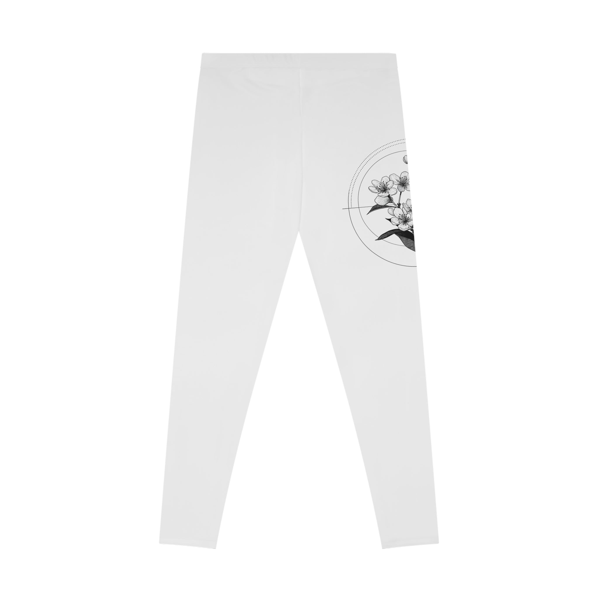 Floral Circle Leggings — Minimal Black & White Botanical Print