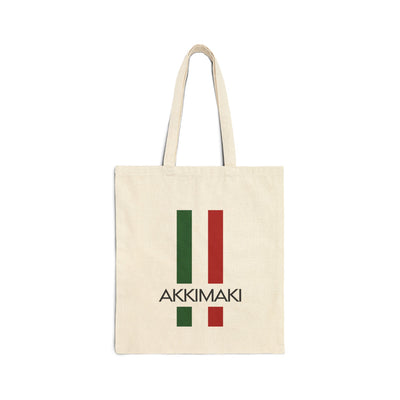 Italian Chic Cotton Tote bag featuring green and red stripes with 'AKKIMAKI' logo, perfect for everyday use.