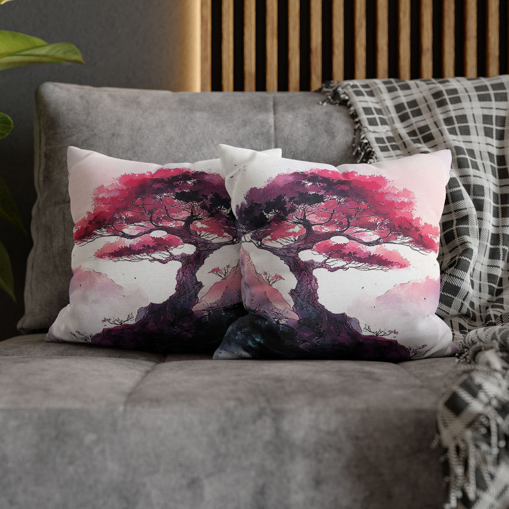 Watercolor Pink Bonsai Tree Pillowcase