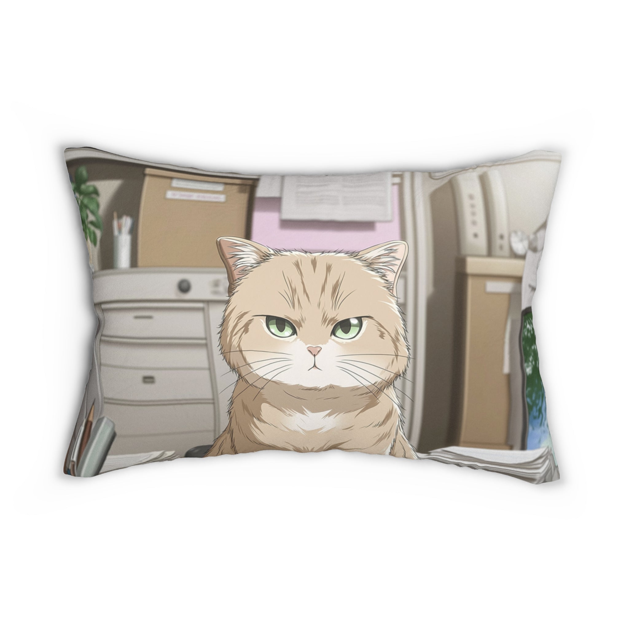 Grumpy Office Cat Lumbar Pillow