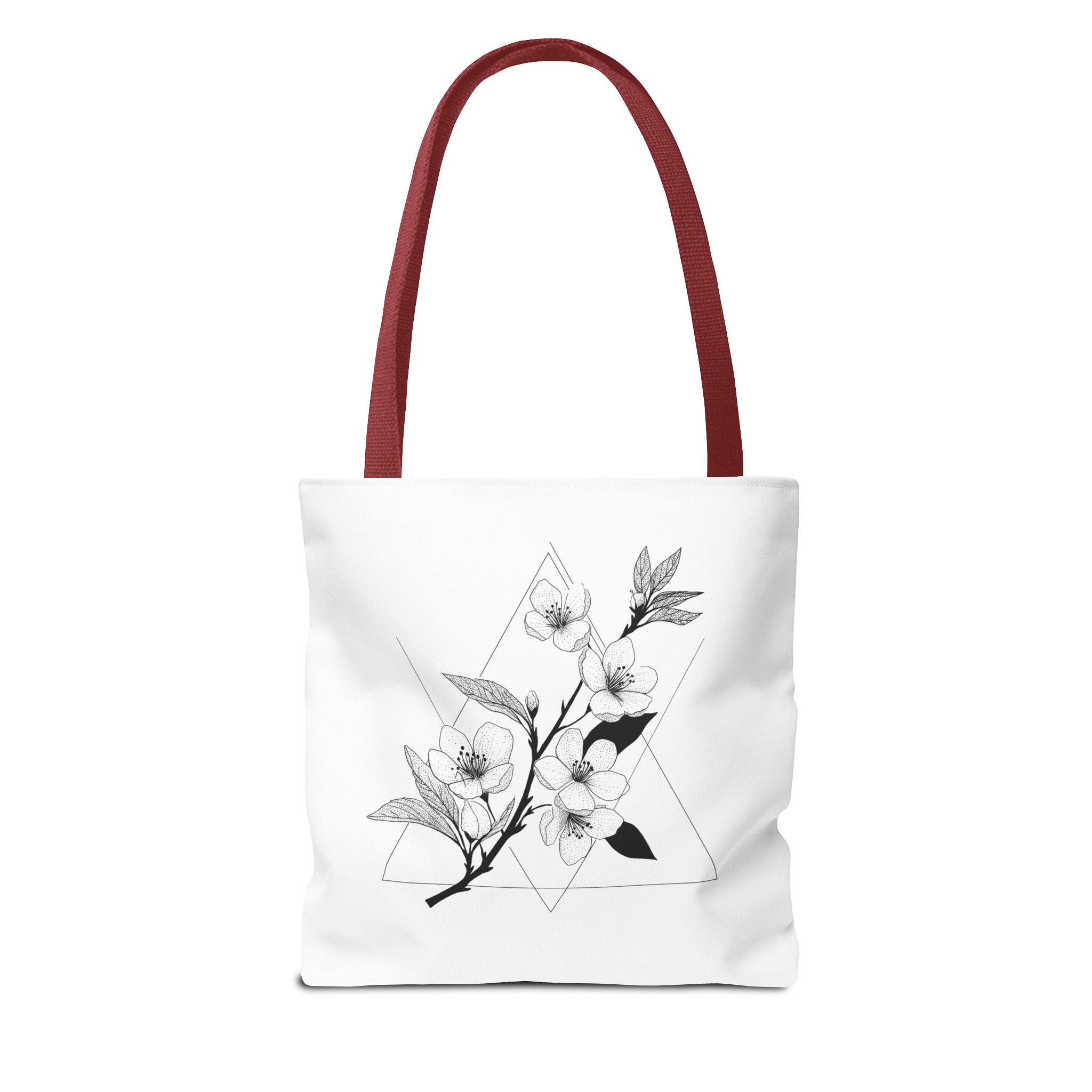 Floral Triangle Tote Bag — Minimal Black & White Botanical Canvas Tote