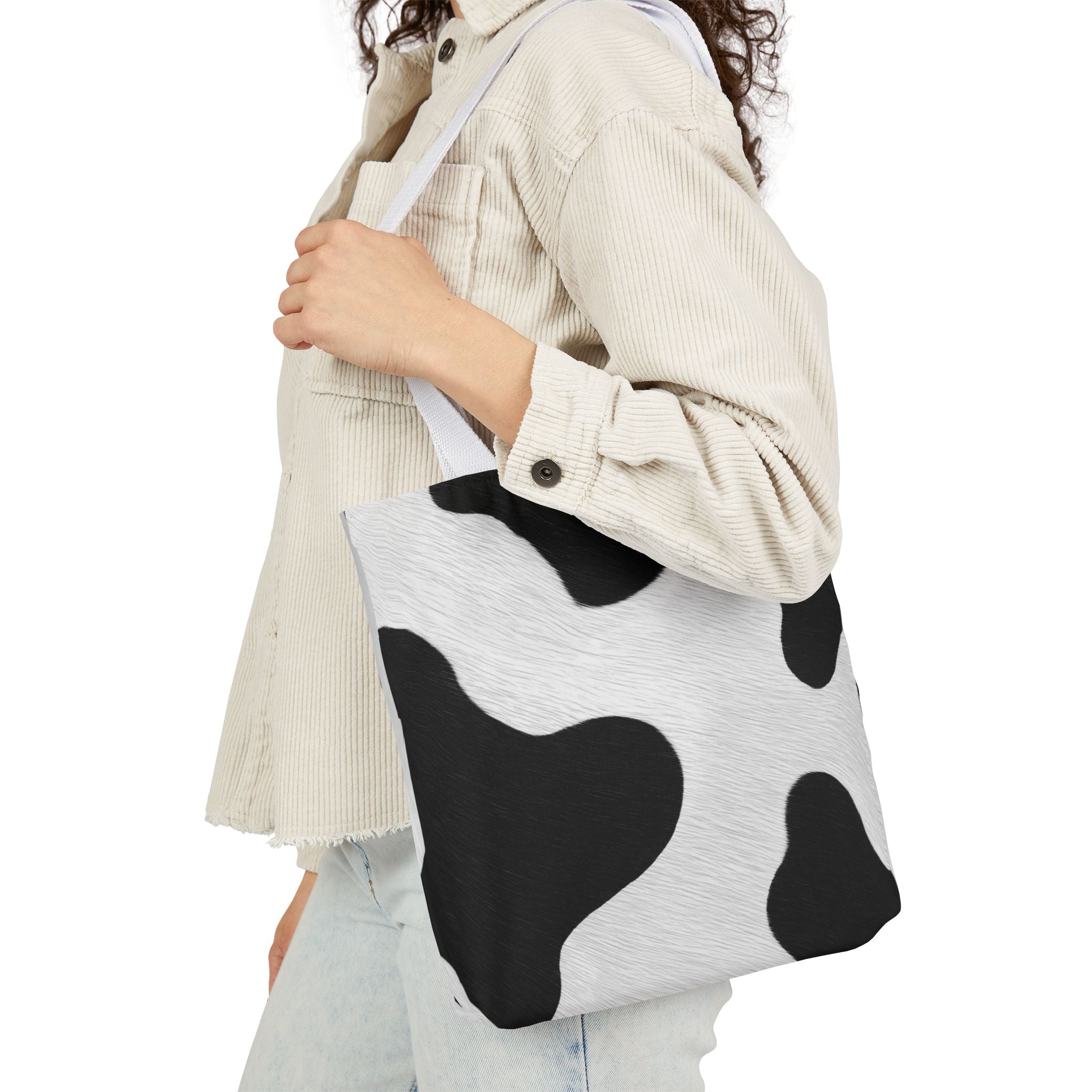 Chic Cow Print Canvas Tote Bag