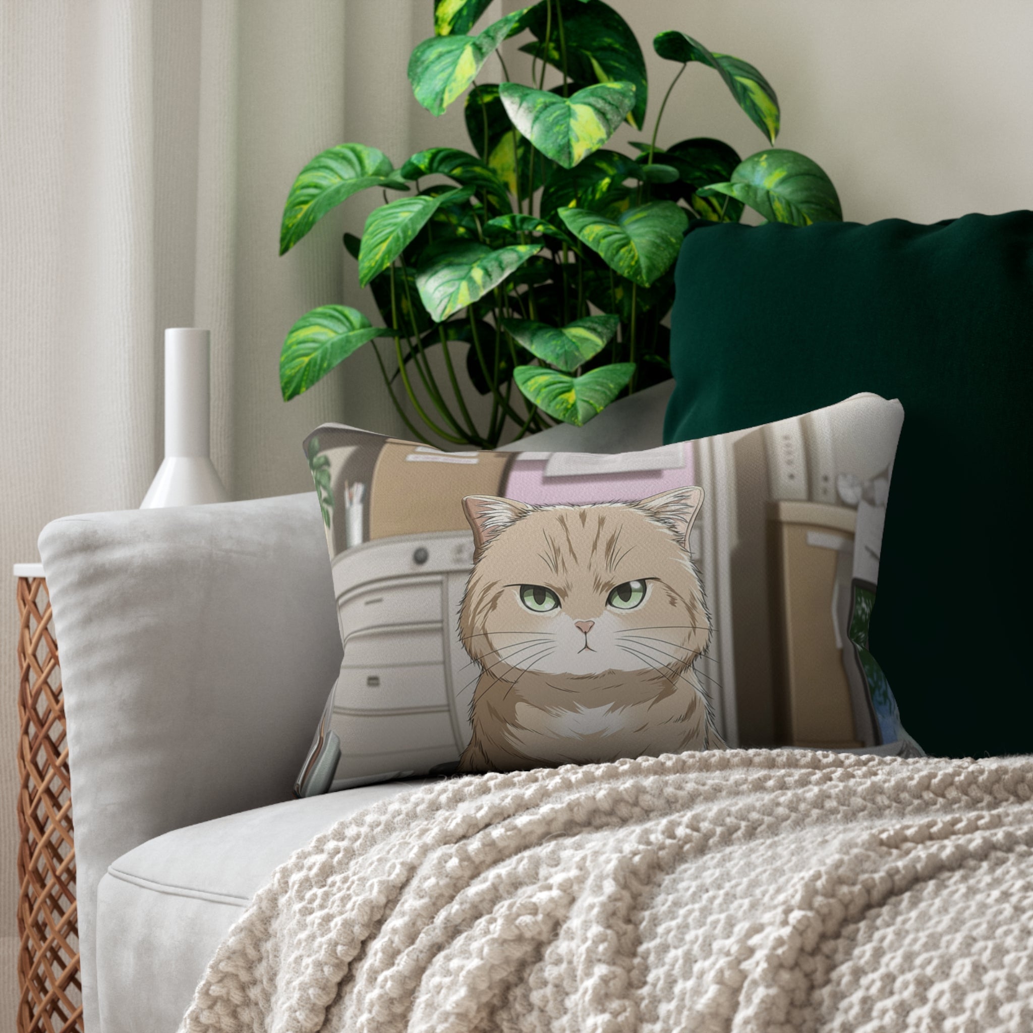 Grumpy Office Cat Lumbar Pillow