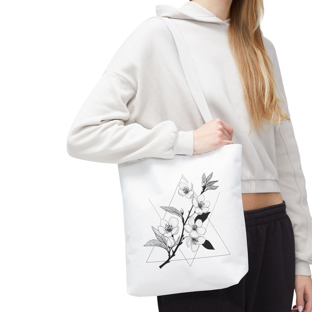 Floral Triangle Tote Bag — Minimal Black & White Botanical Canvas Tote