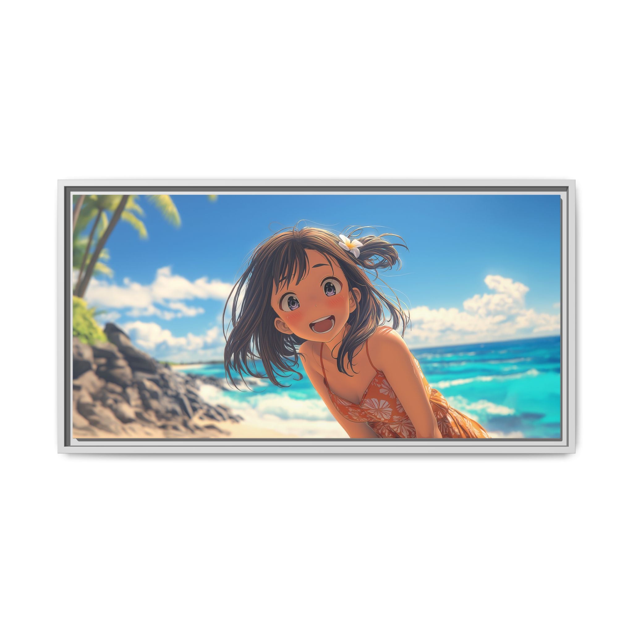 Colorful Beach Scene Framed Canvas